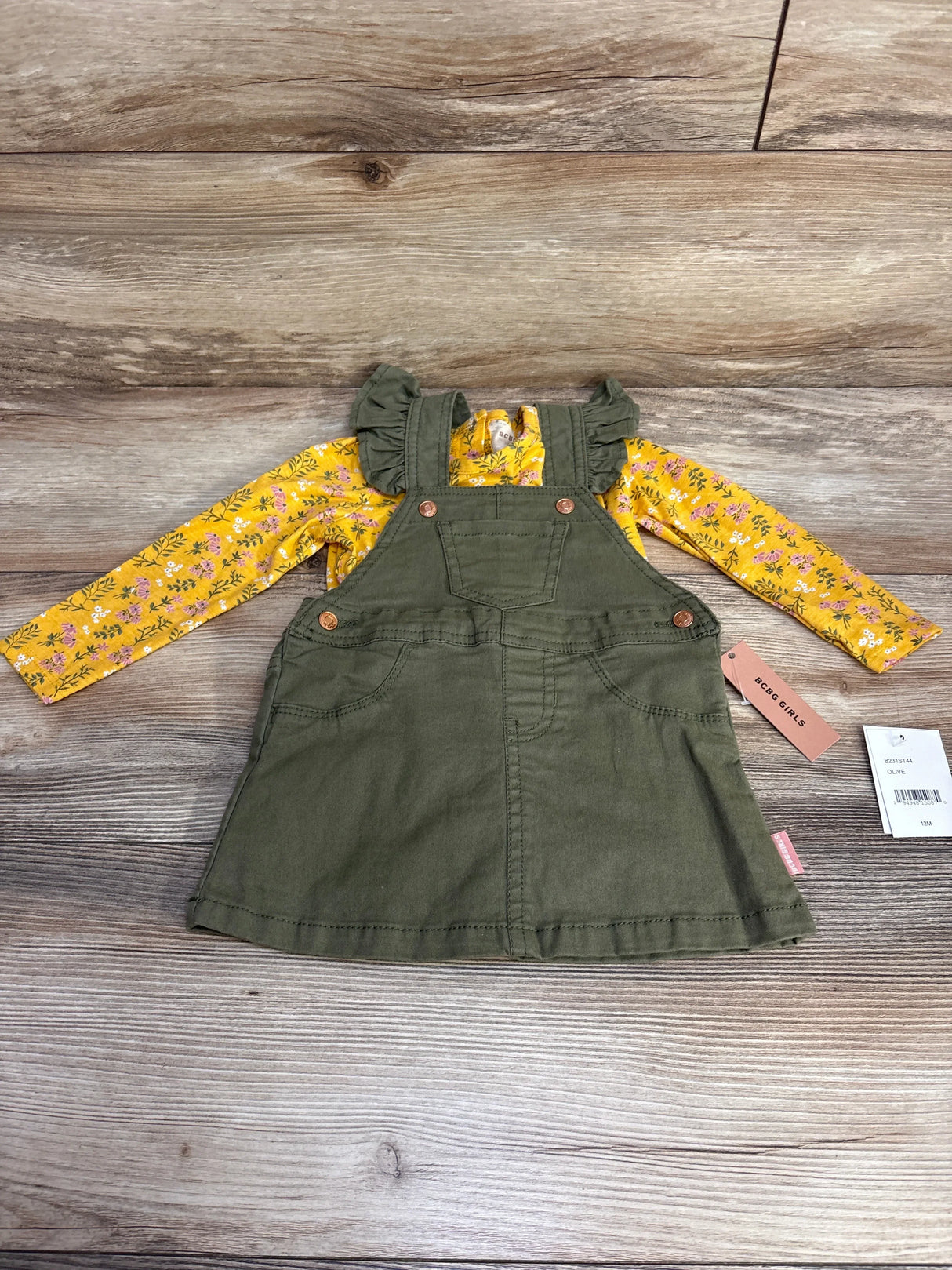 NEW BCBG Girls 2pc Floral Jumper Dress Set Yellow/Green sz 12m - Me n Mommy To Be