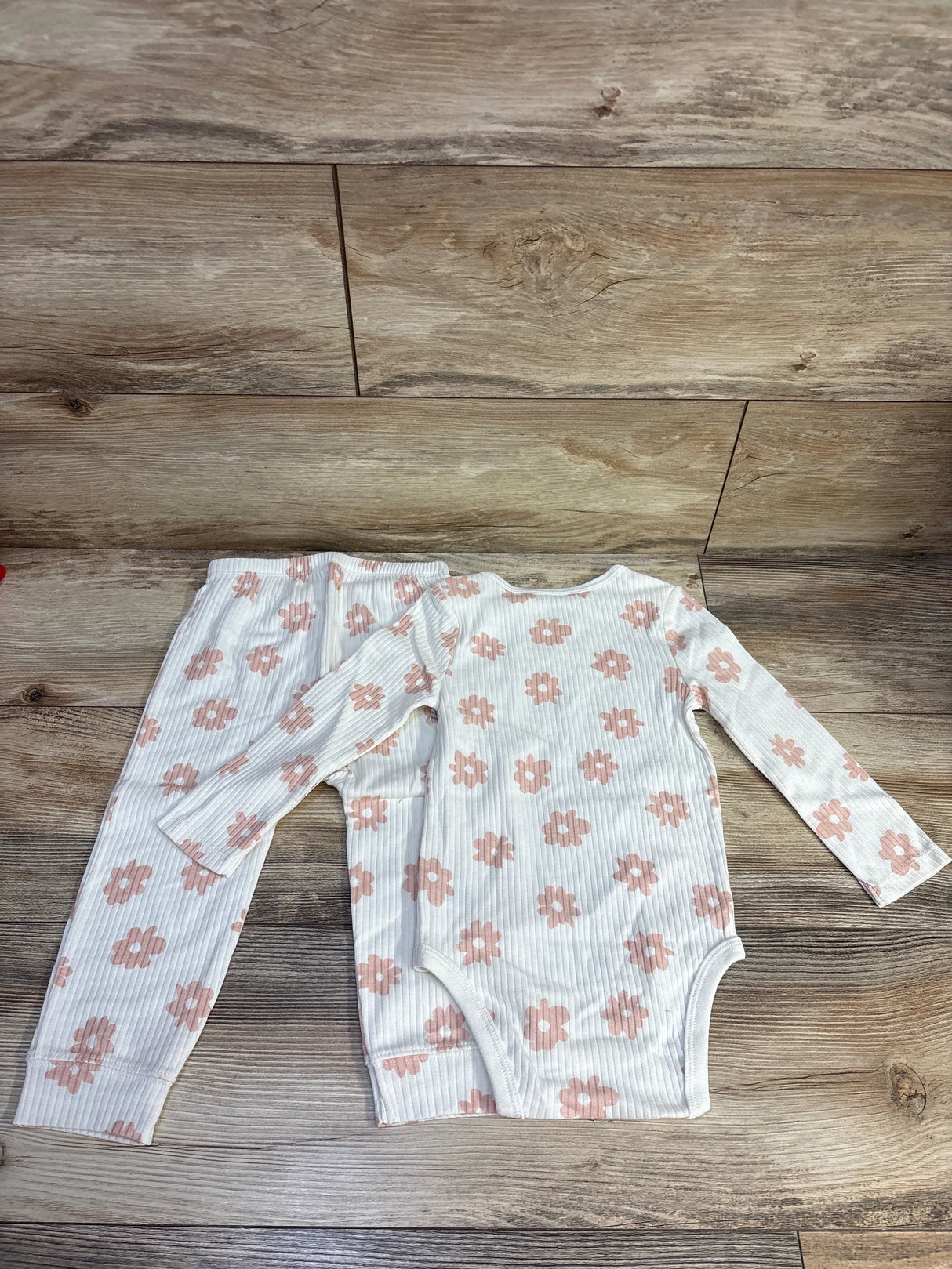 NEW Cloud Island 2pc Ribbed Floral Bodysuit & Pants Set White sz 24m
