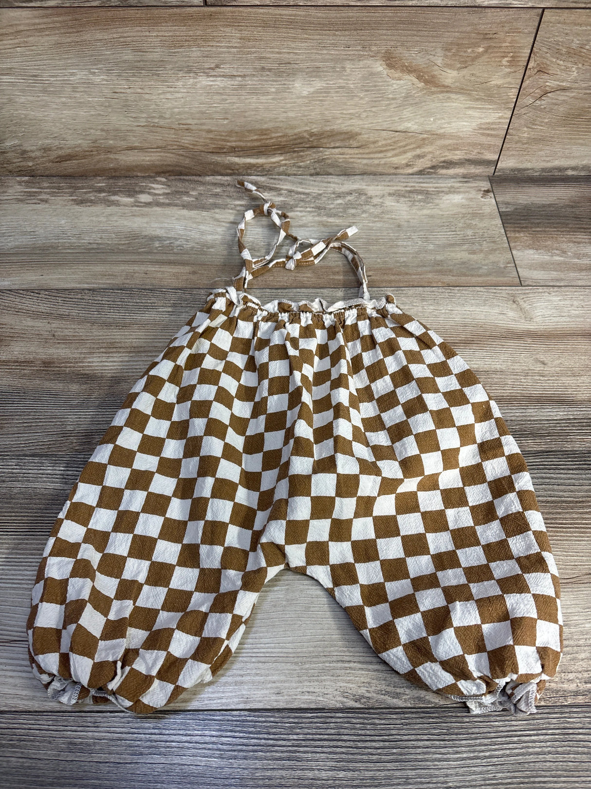 Checkered Sleeveless Jumpsuit Brown sz 9-12m