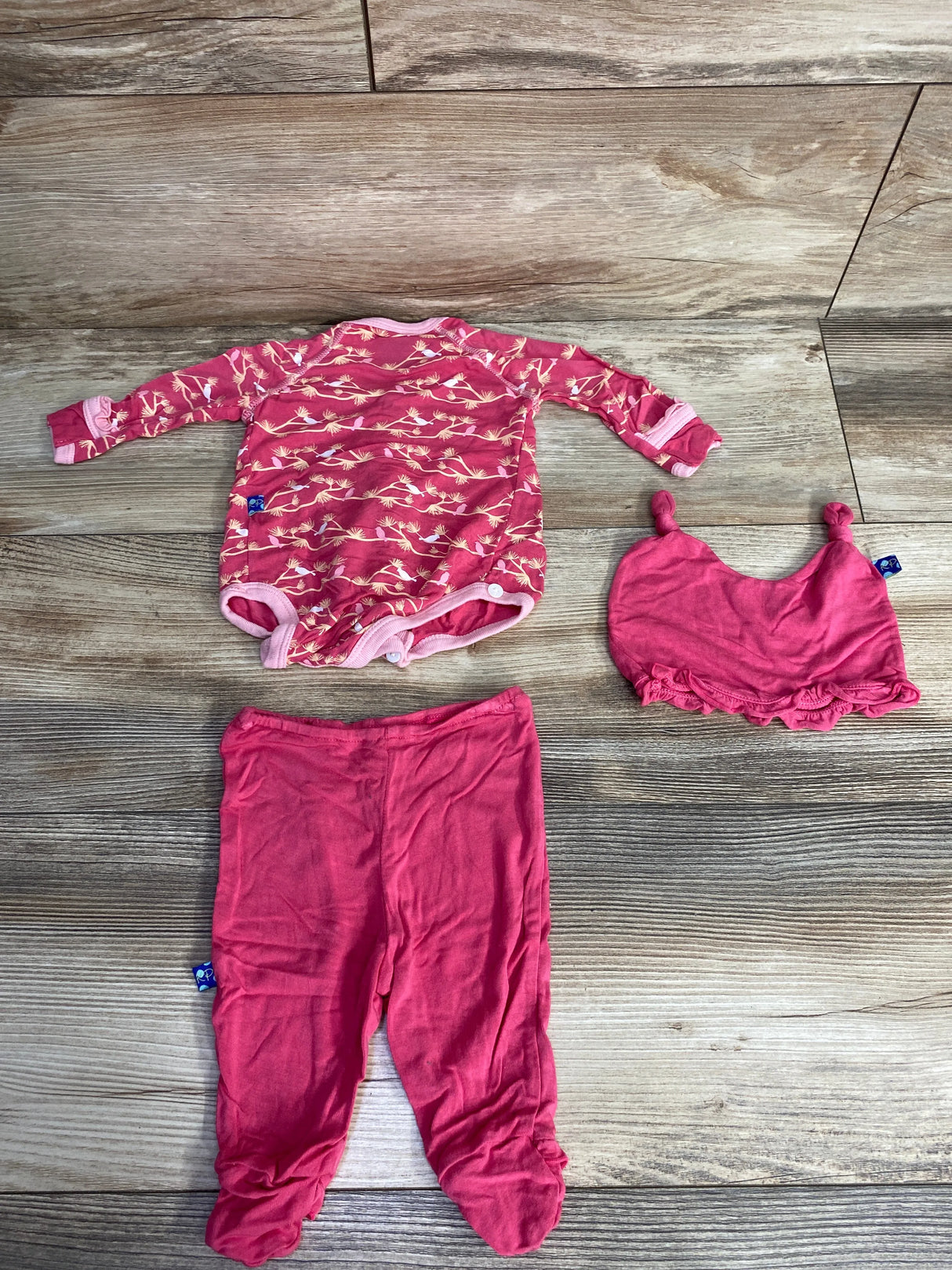KicKee Pants 3pc Bird Bubble Romper & Pants Set Pink sz Newborn
