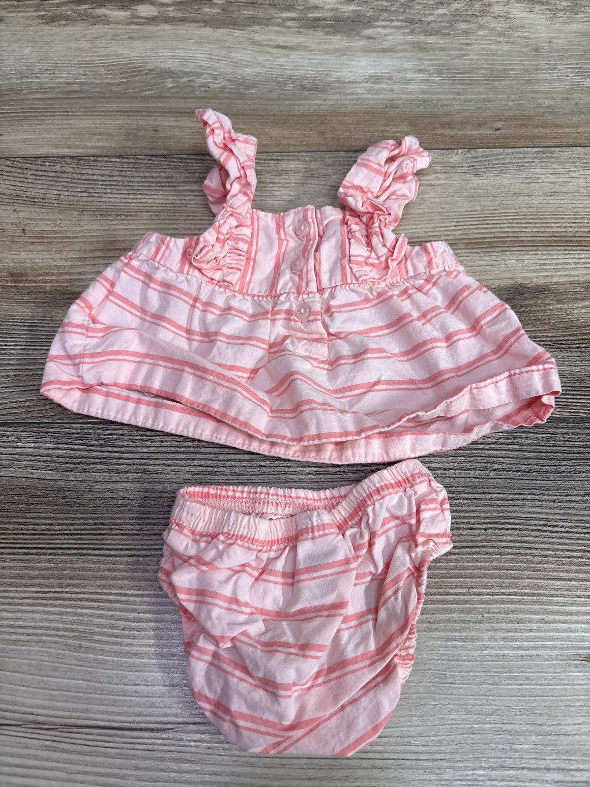 Just One You 2-piece pink and white striped newborn dress with ruffles and matching bloomers