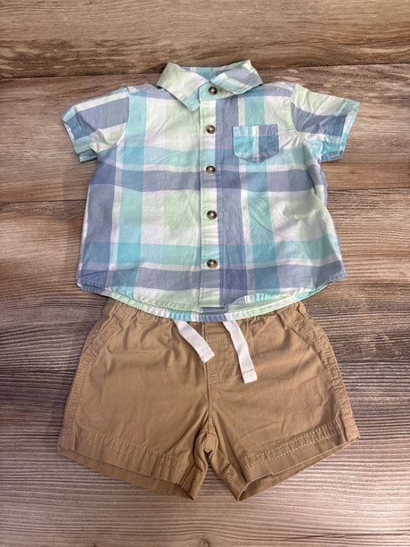 Just One You 2pc Plaid Button Up Shirt & Shorts Green sz 3m - Me n Mommy To Be