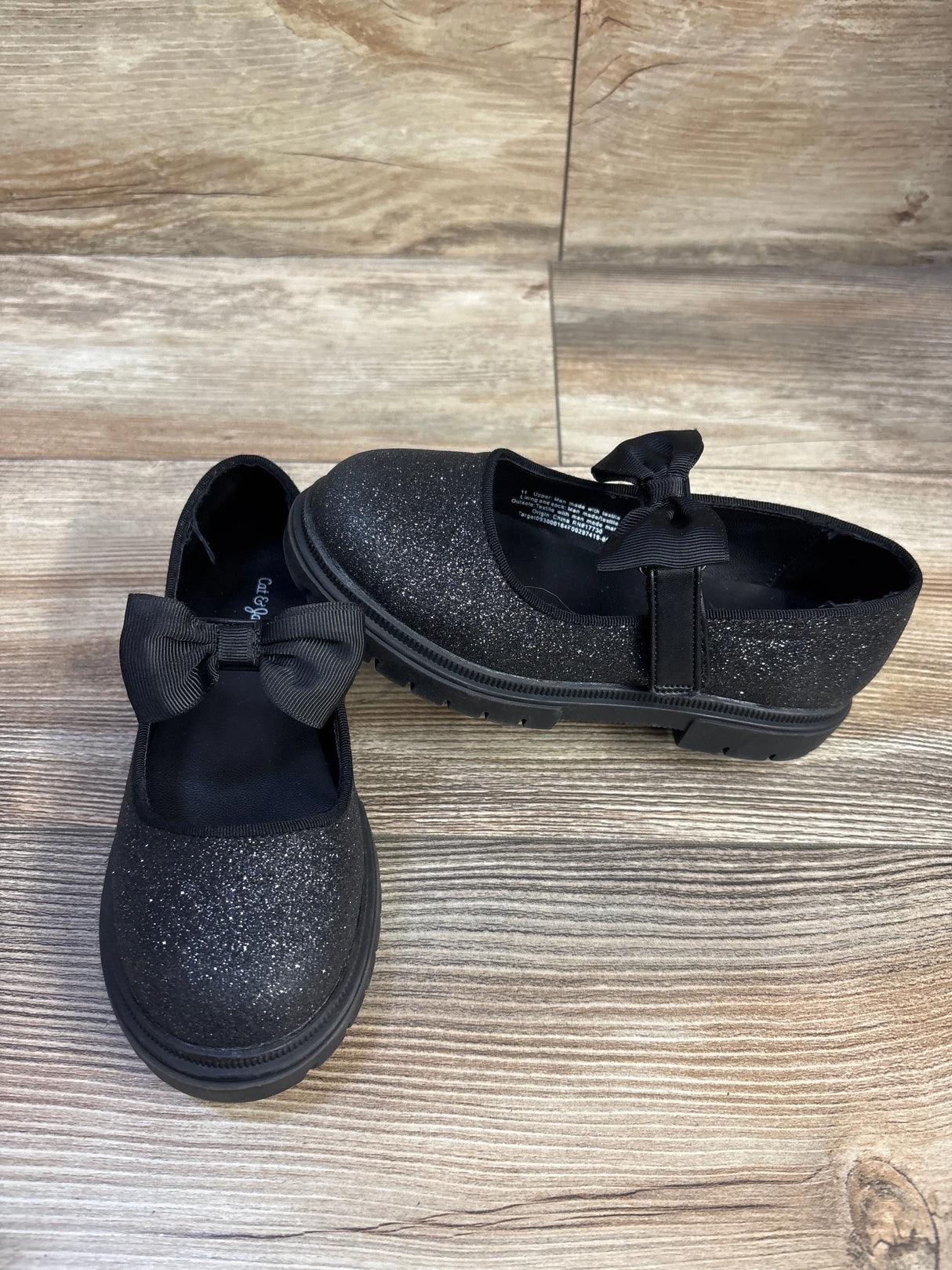 Cat & Jack Kori Lug Sole Mary Jane Flats, Black Glitter sz 11c