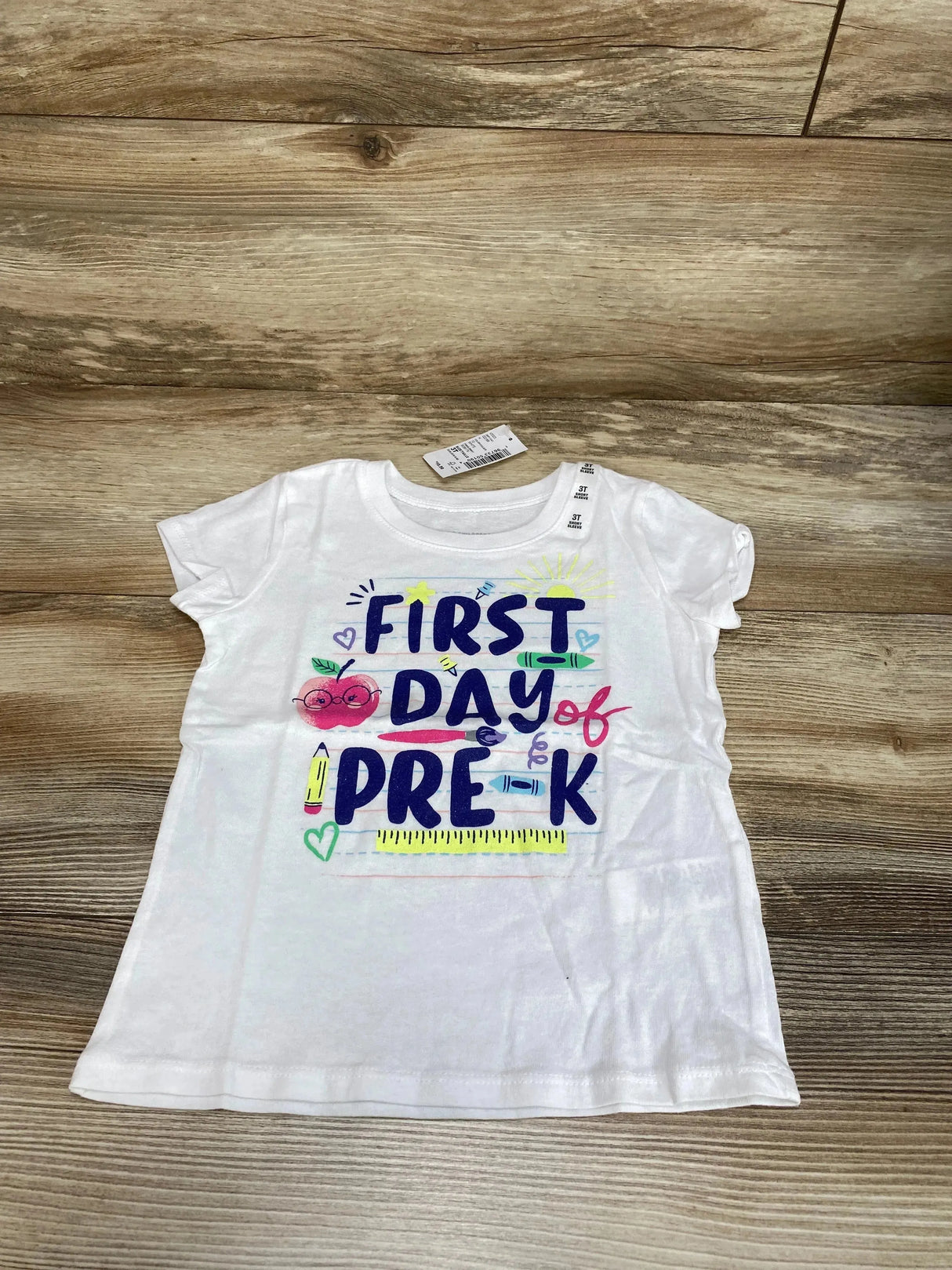 NEW Children's Place First Day Of Pre-K Shirt White sz 3T - Me n Mommy To Be