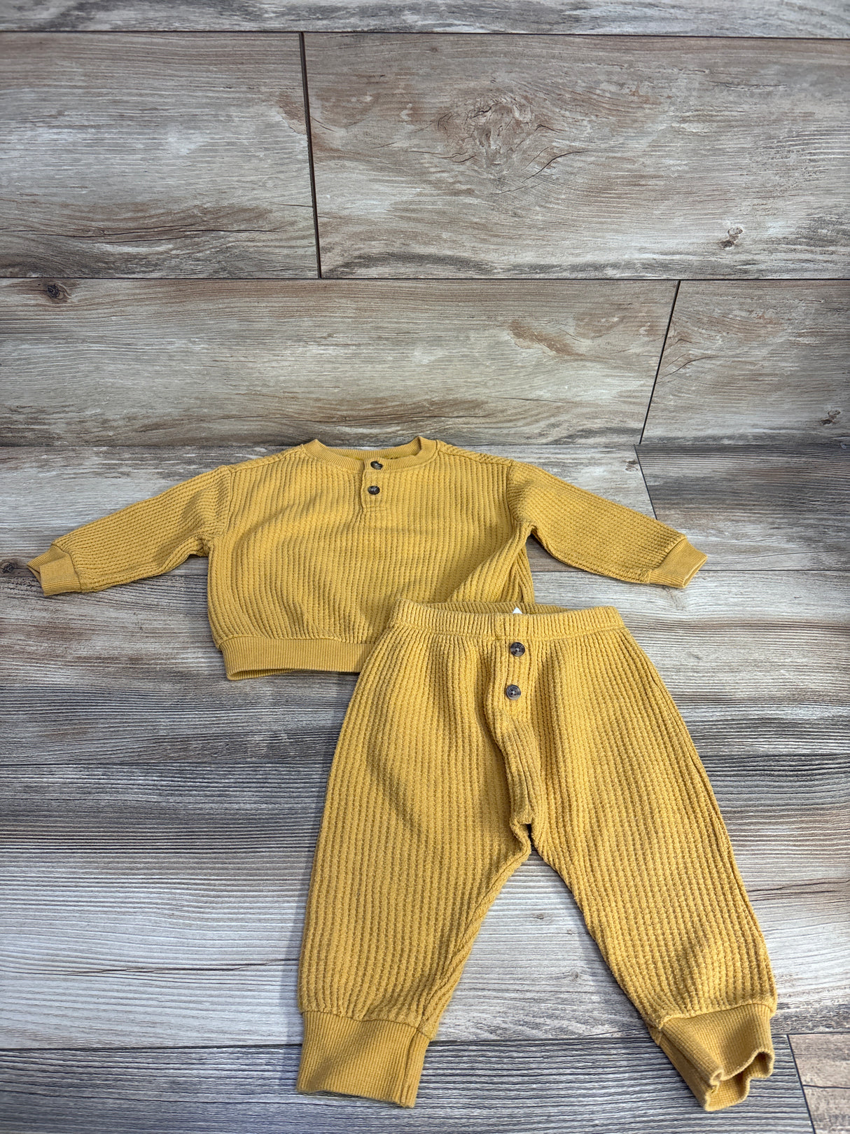 Old Navy 2pc Waffle Knit Shirt & Jogger Set Yellow sz 6-12m