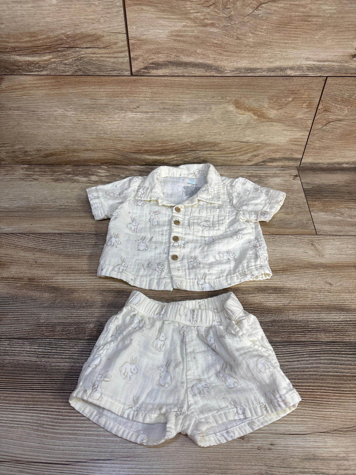 Cloud Island 2pc Gauze Button Up Shirt & Shorts Beige sz 0-3m