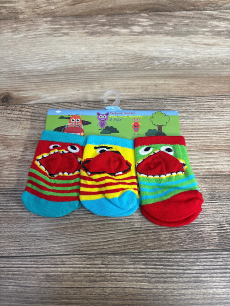 NEW 3pk Monster Face Baby Socks sz 0-12m - Me n Mommy To Be
