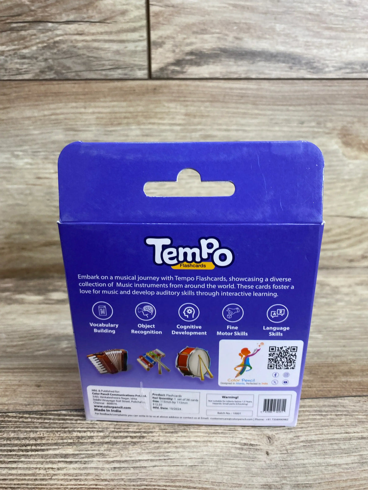 Tempo Flashcards box for kids, promotes vocabulary, cognitive development, and motor skills