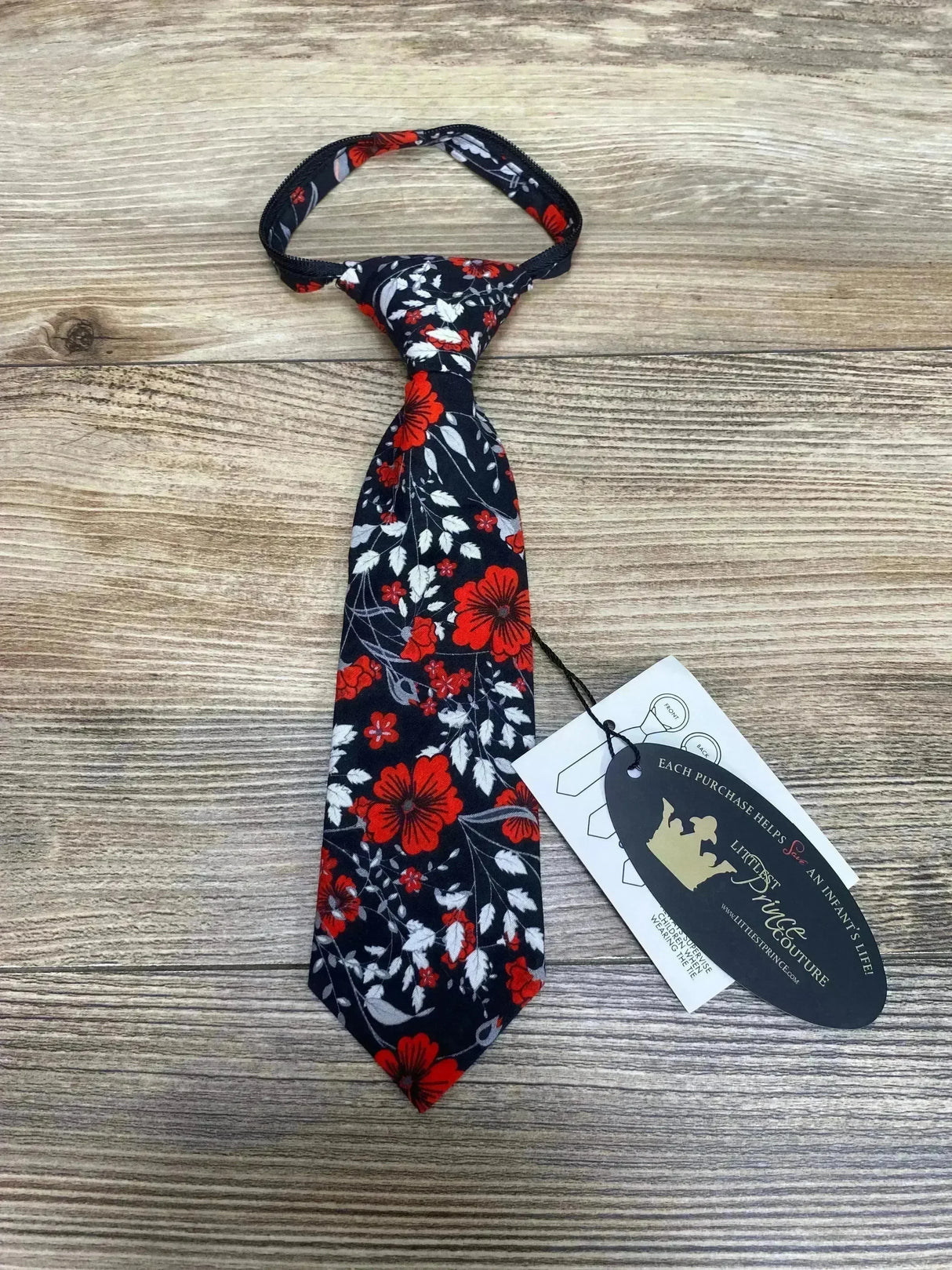 NEW Littlest Prince Floral Print Tie Black Sz 9-24m - Me n Mommy To Be