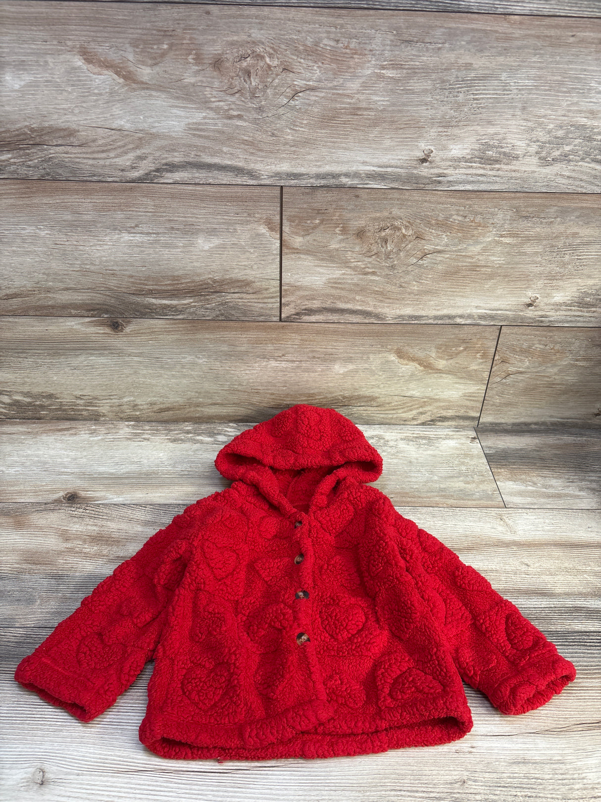 Shein Heart Sherpa Button-Up Jacket Red sz 12m