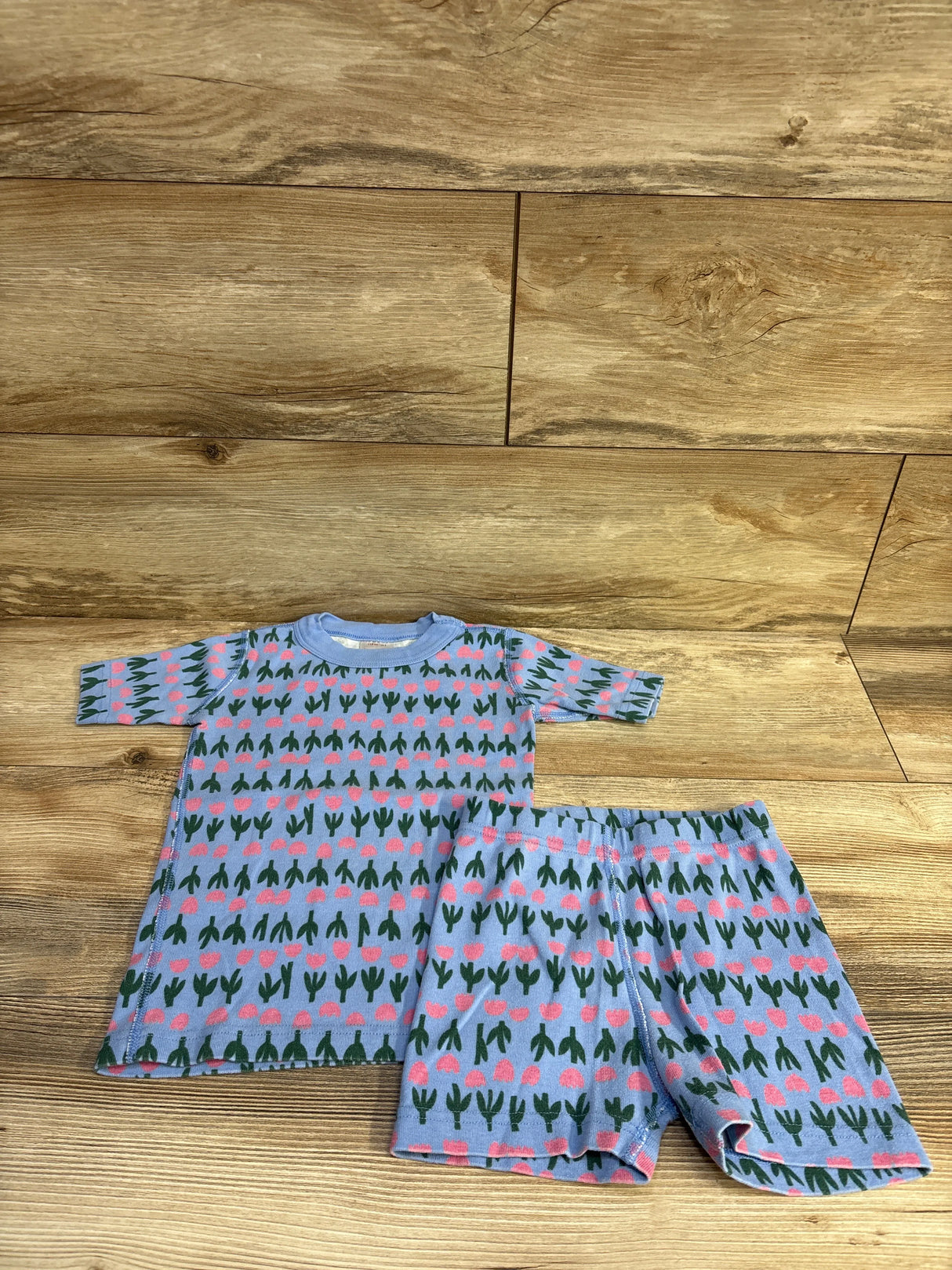 Hanna Andersson 2pc Organic Tulip Print Short John Pajama Set Blue sz 5T - Me n Mommy To Be
