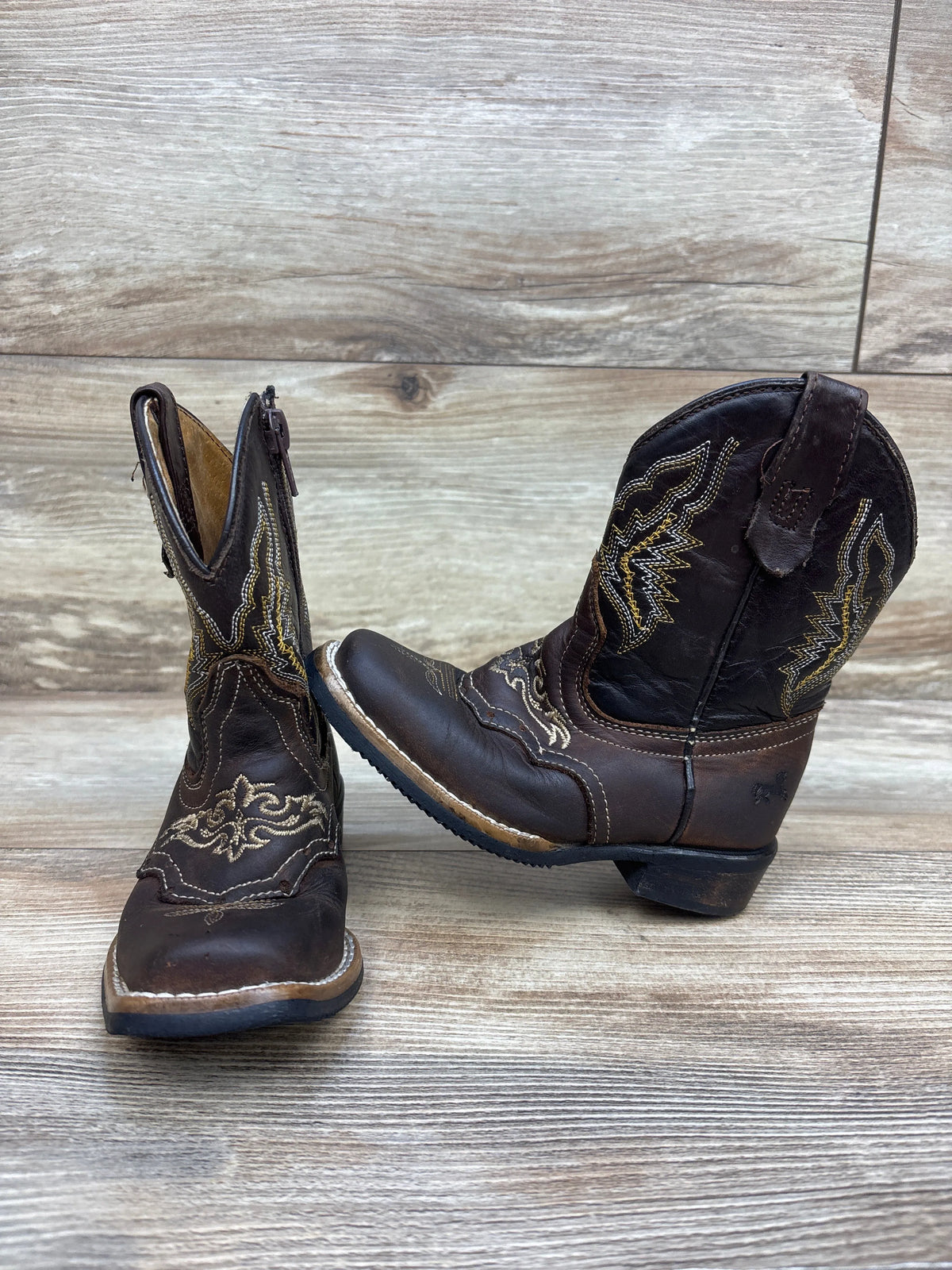 Texas Gold Minors Brown Square Toe Kids Cowboy Boots sz 8.5c
