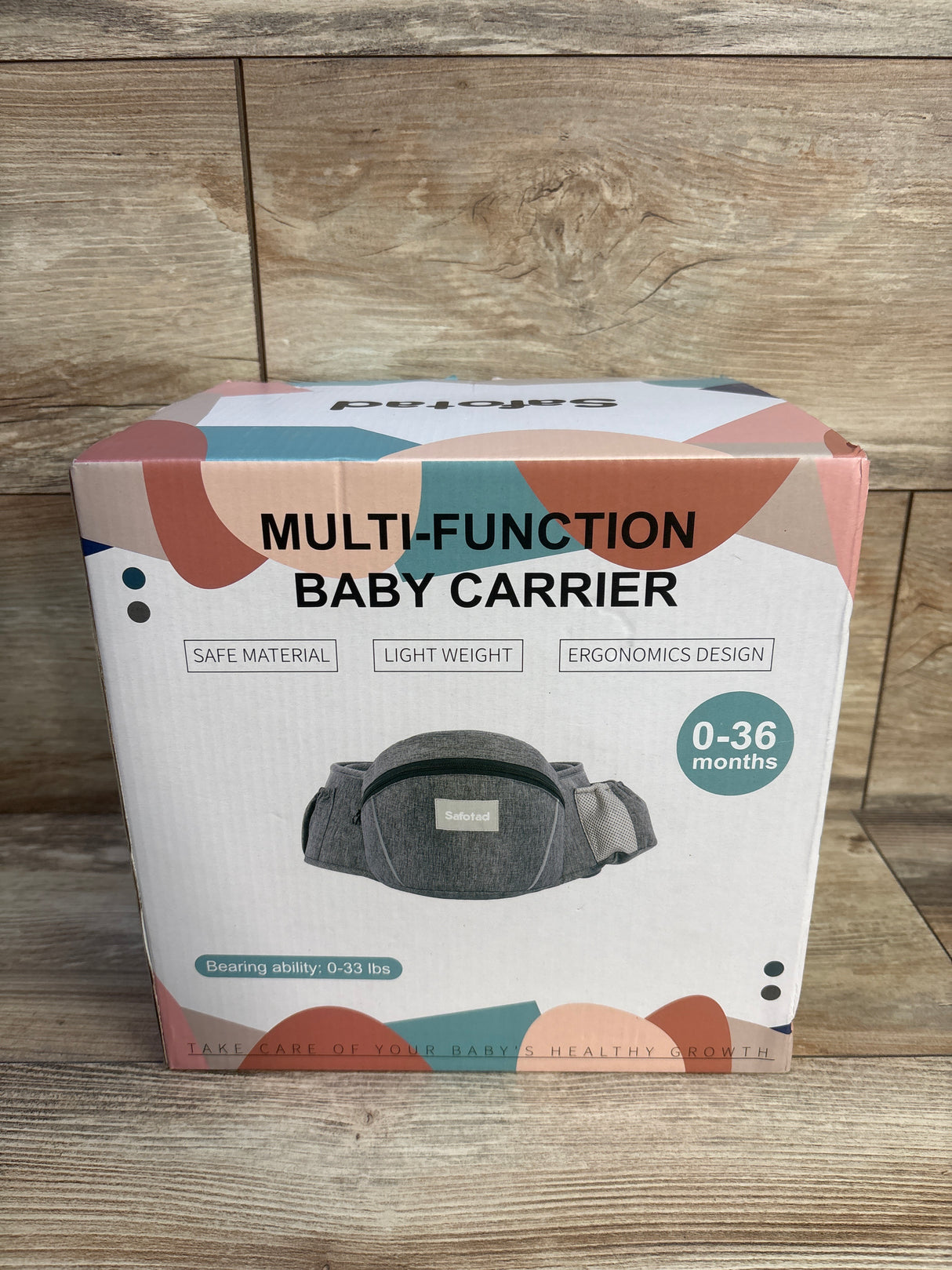 NEW Safotad Baby Carrier Hip Seat, Grey 0-36lbs