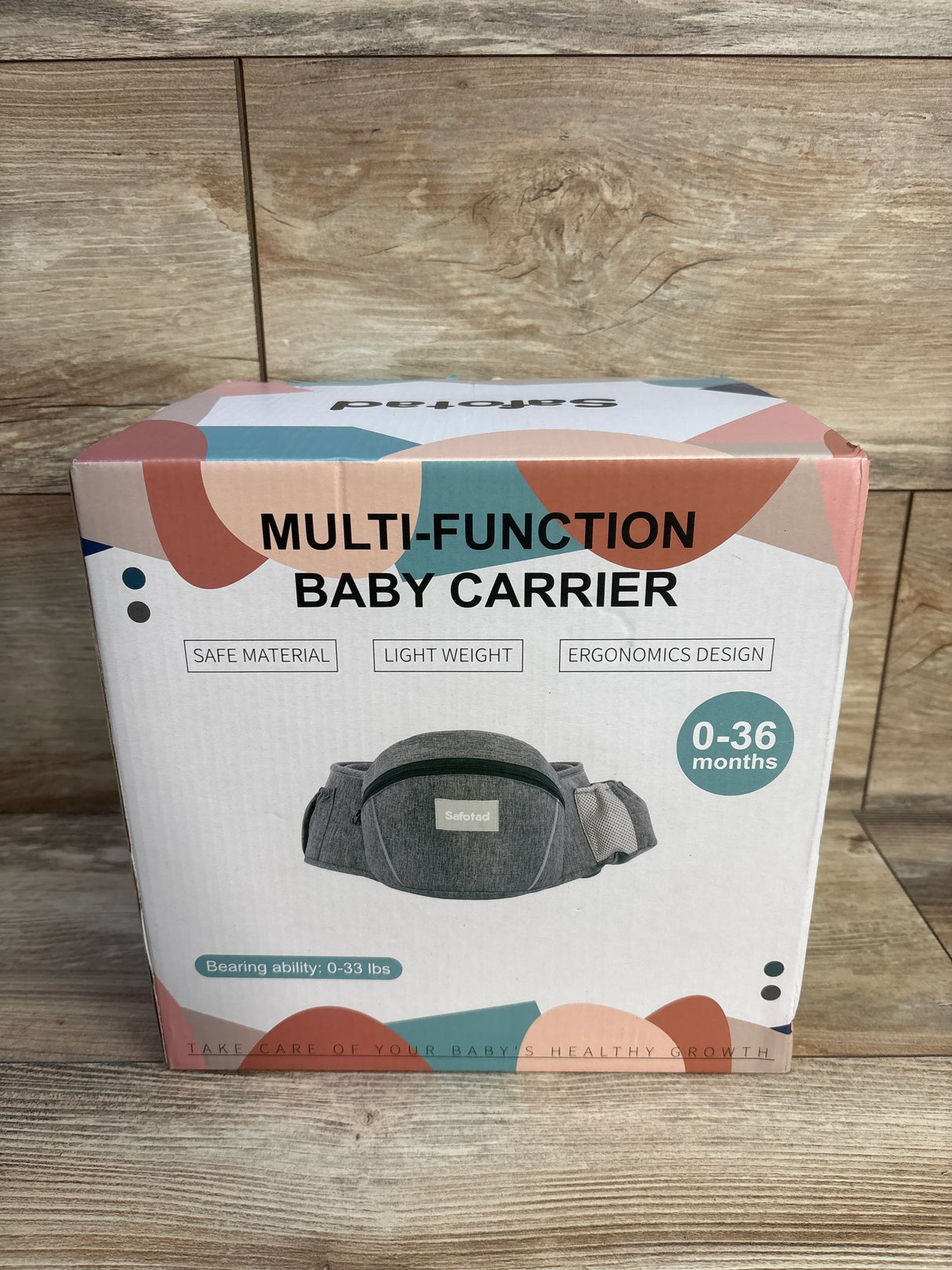 NEW Safotad Baby Carrier Hip Seat, Grey 0-36lbs