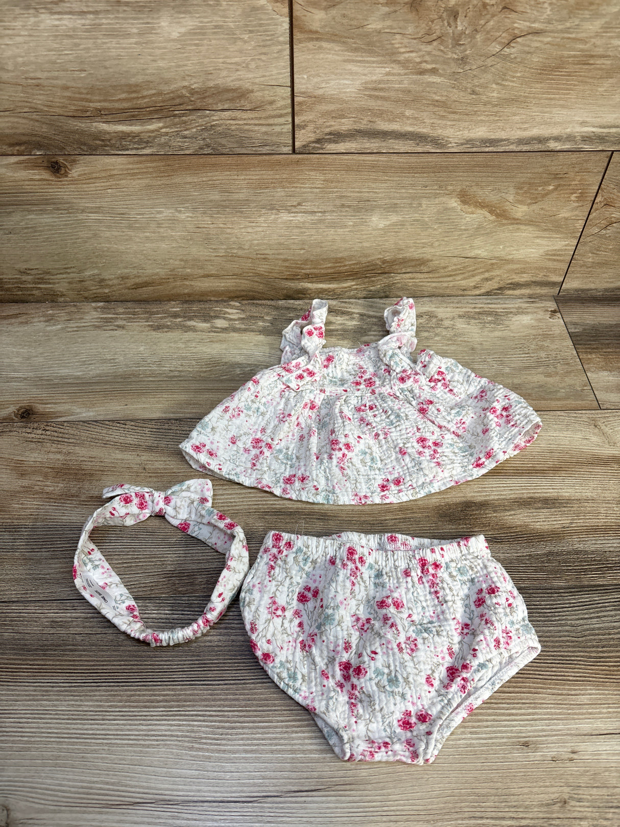 Baby On Board 3pc Gauze Top, Bloomers, & Headband Set White sz 3-6m