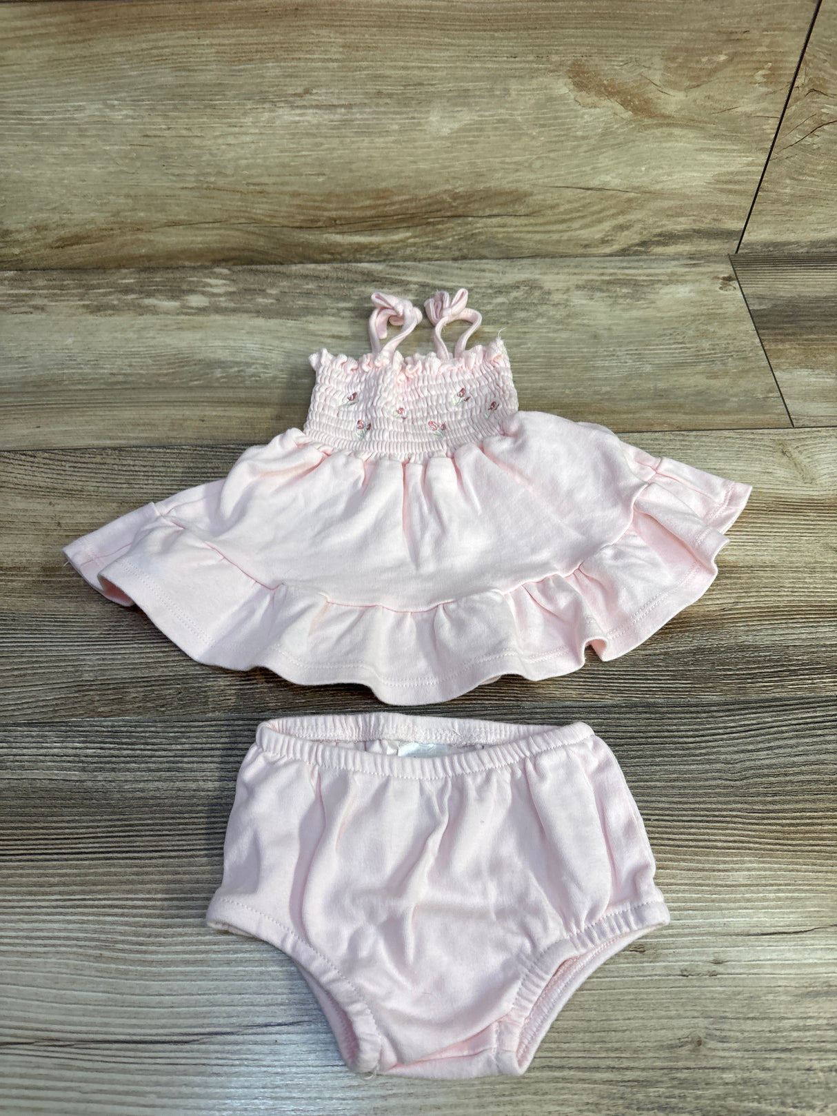 Luxe Threads 2pc Embroidered Smocked Dress & Bloomers Set Pink sz 0-3m