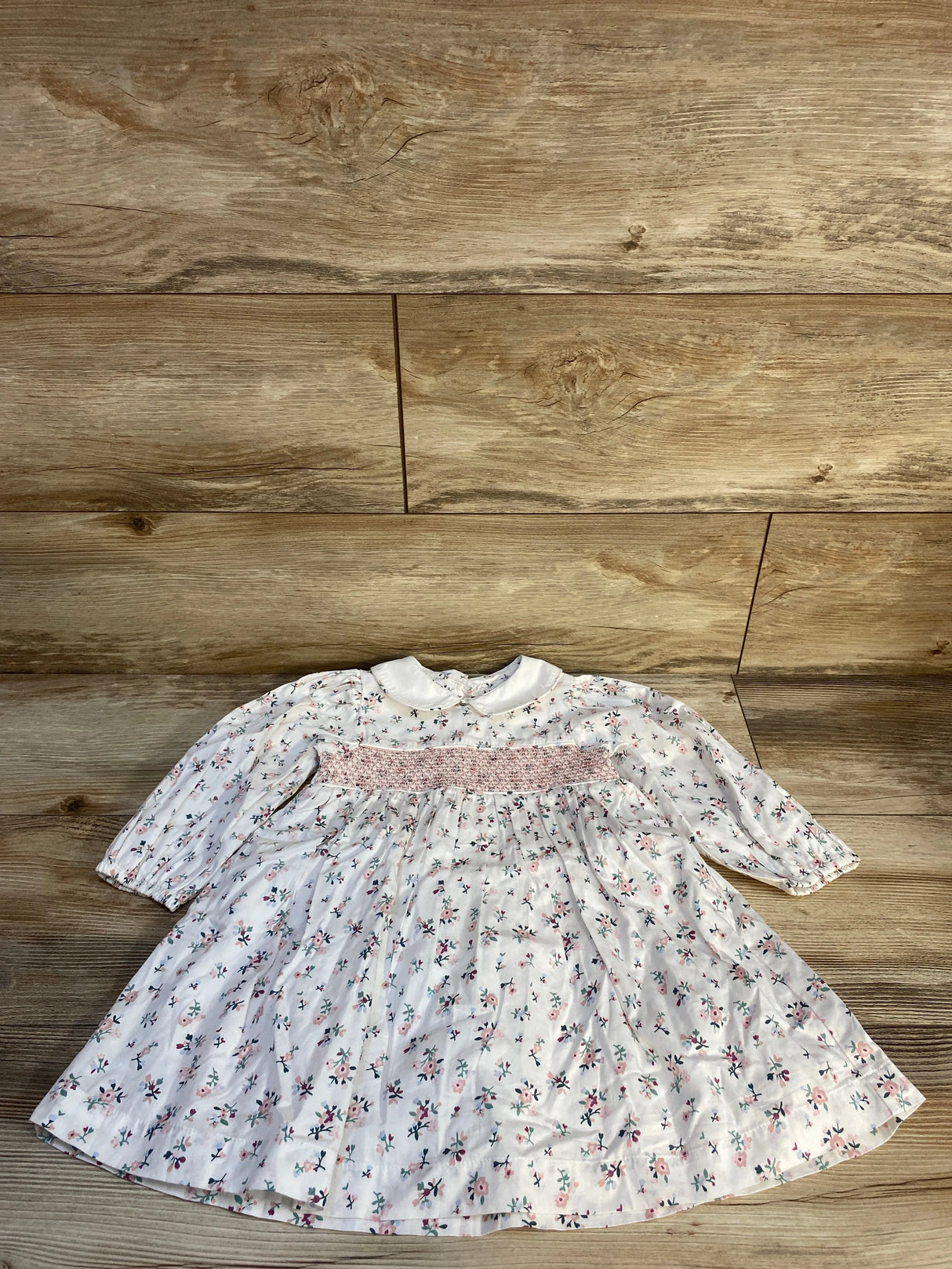 NEW M&S Floral Smocked Dress White sz 18-24m