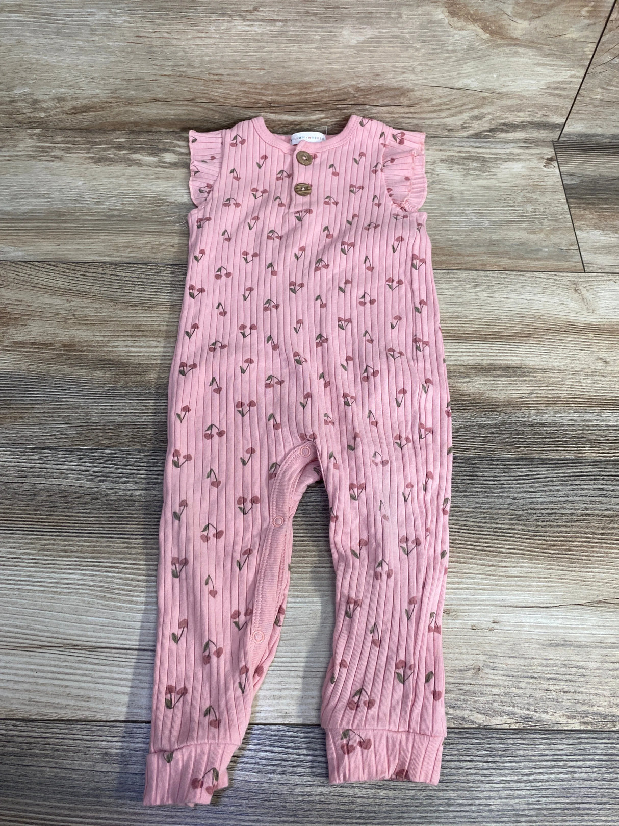 Willow + Whimsy Ribbed Cherry Print Coverall Pink sz 18m