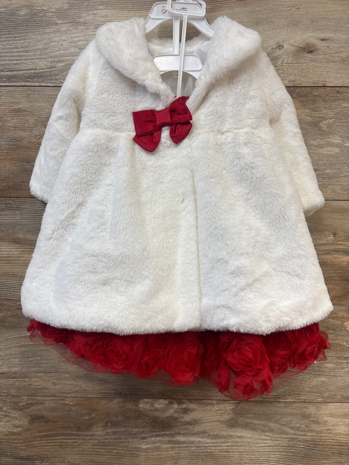 Nannette 3pc Rosette Dress, Faux-Fur Dress Coat, & Bloomers Set White sz 18m