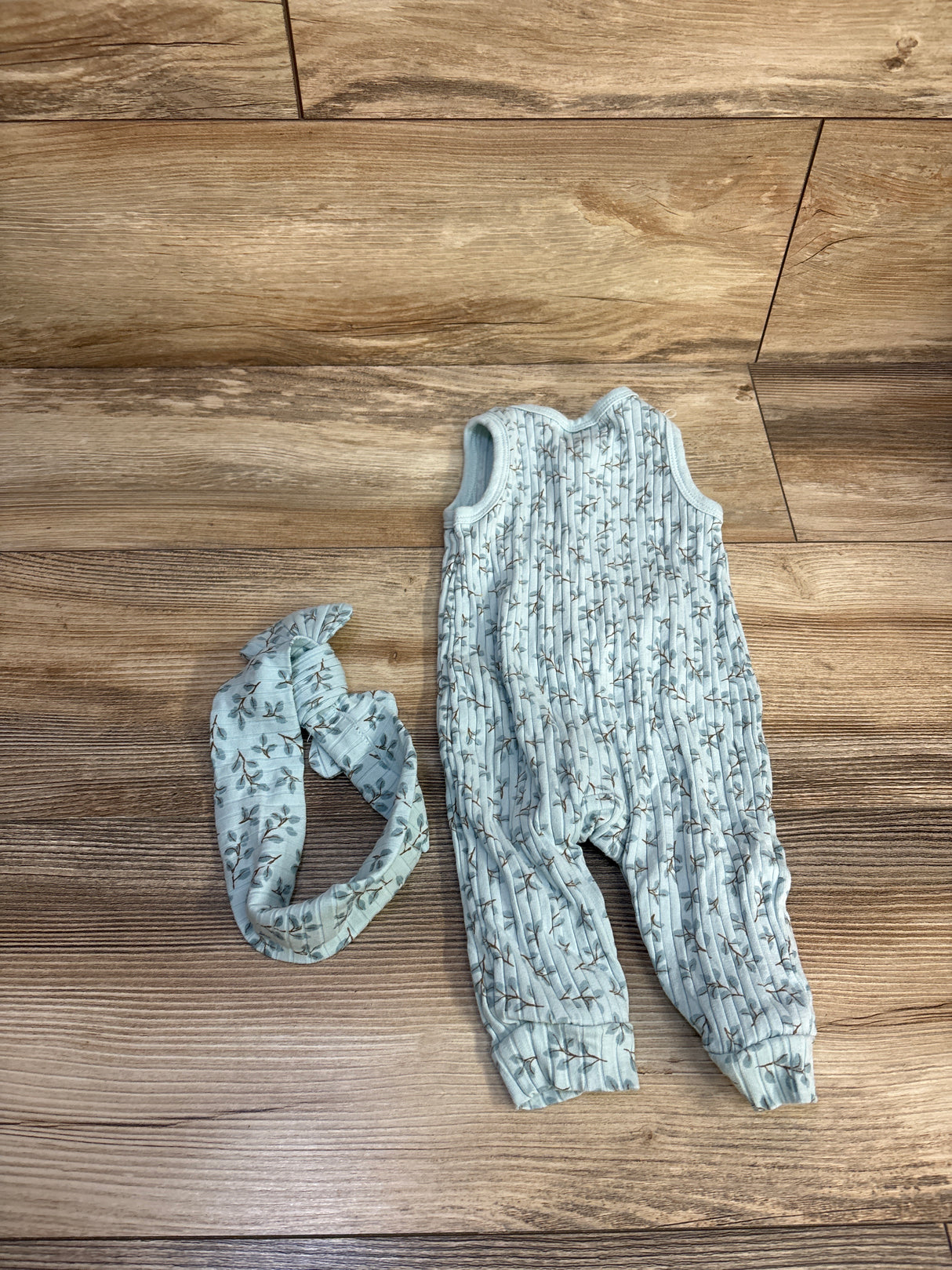 Willow + Whimsy 2pc Ribbed Jumpsuit & Headband Set Blue sz 3-6m