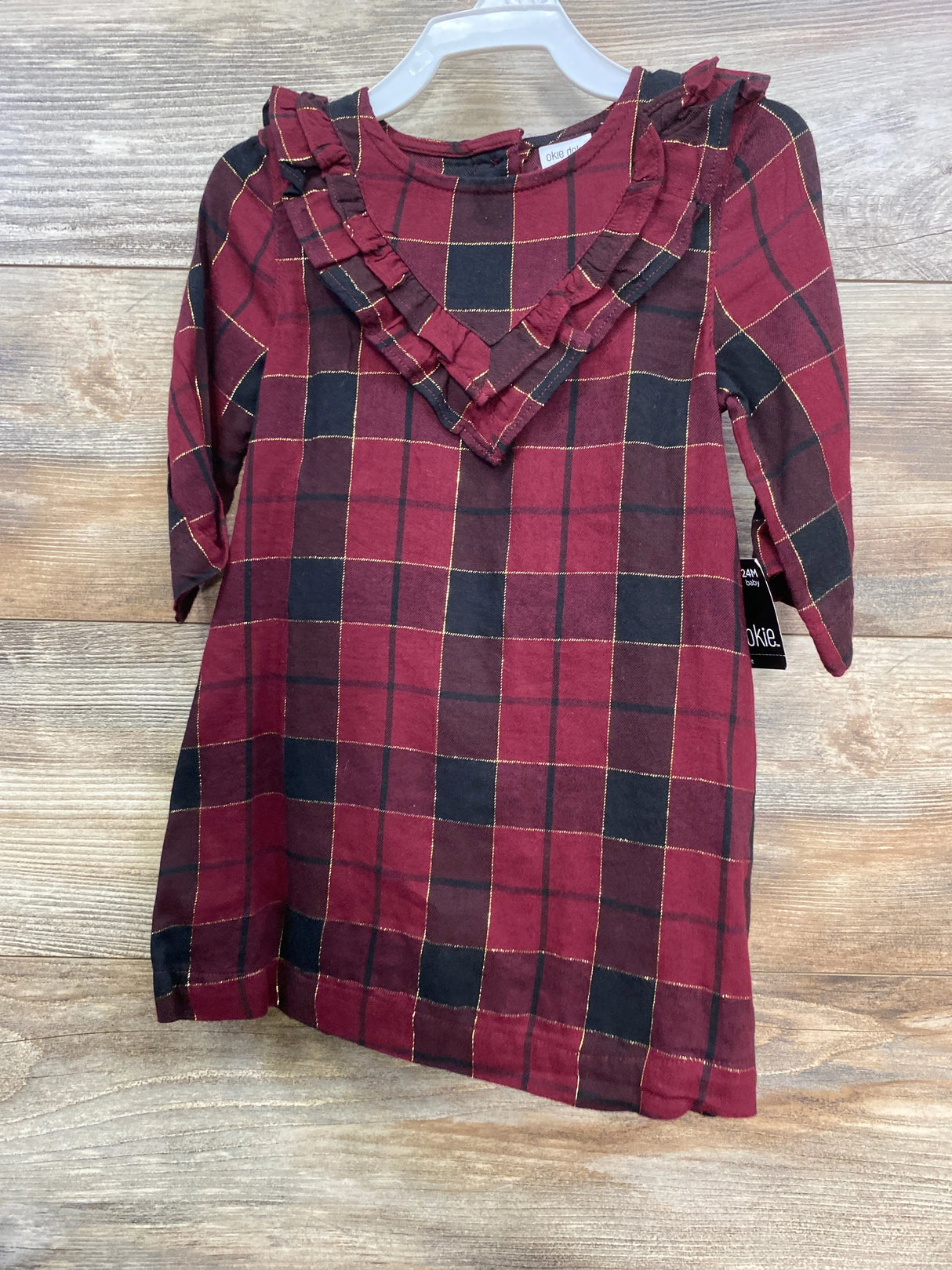 NEW Okie Dokie Plaid Dress & Bloomers Red sz 24m