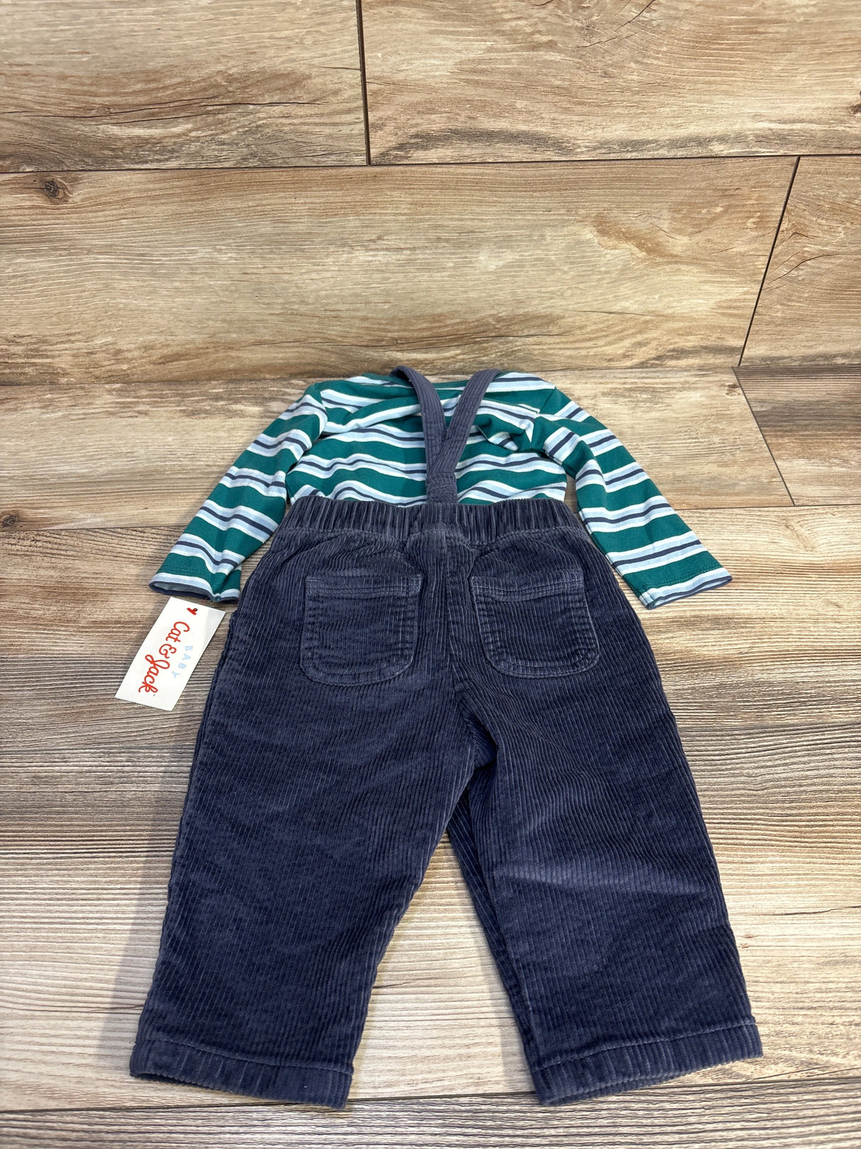 NEW Cat & Jack Striped Bodysuit & Cord Suspender Set Green sz 3-6m