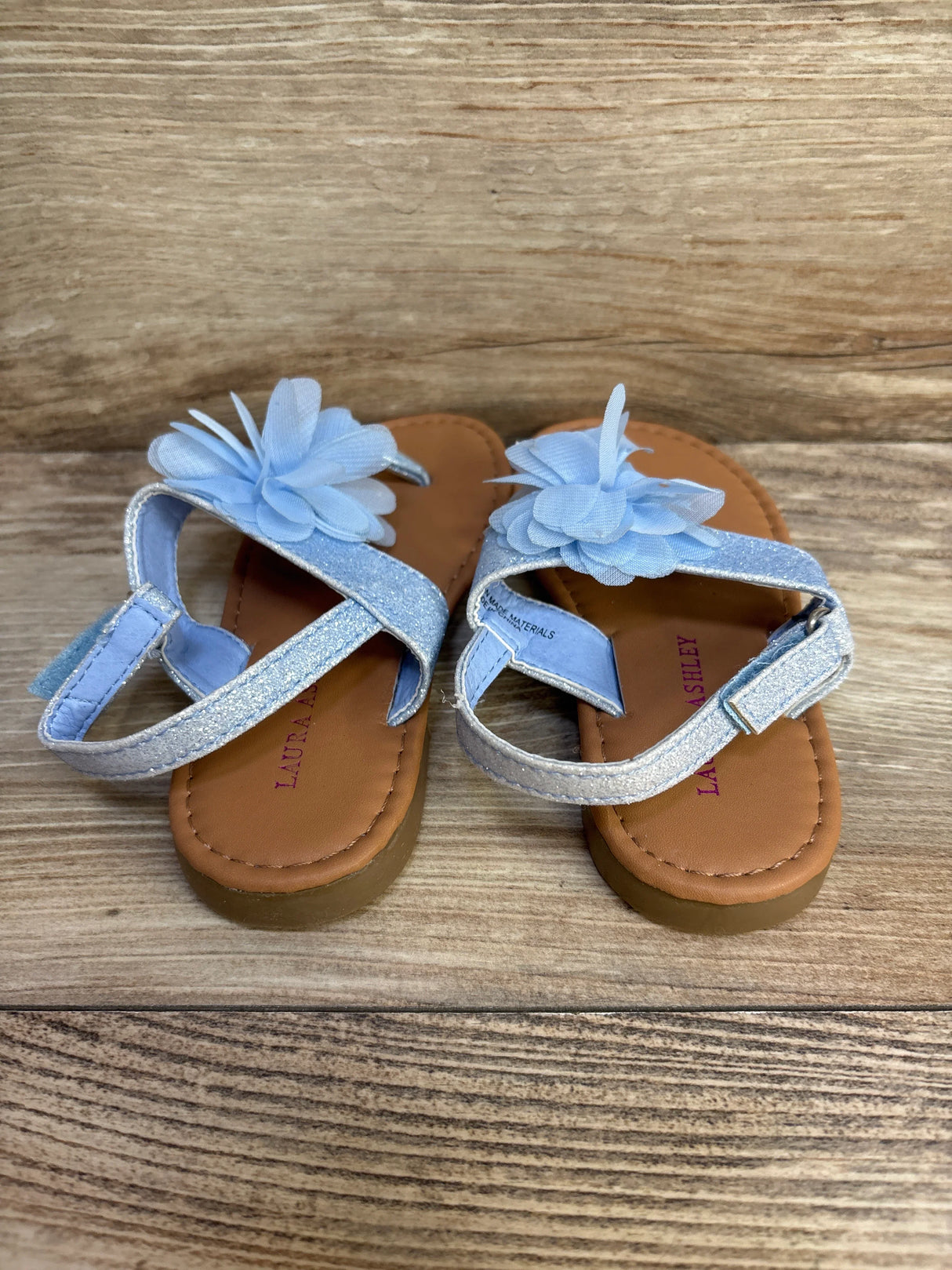 Laura Ashley Blue Glitter Chiffon Flower Sandals sz 9c - Me n Mommy To Be