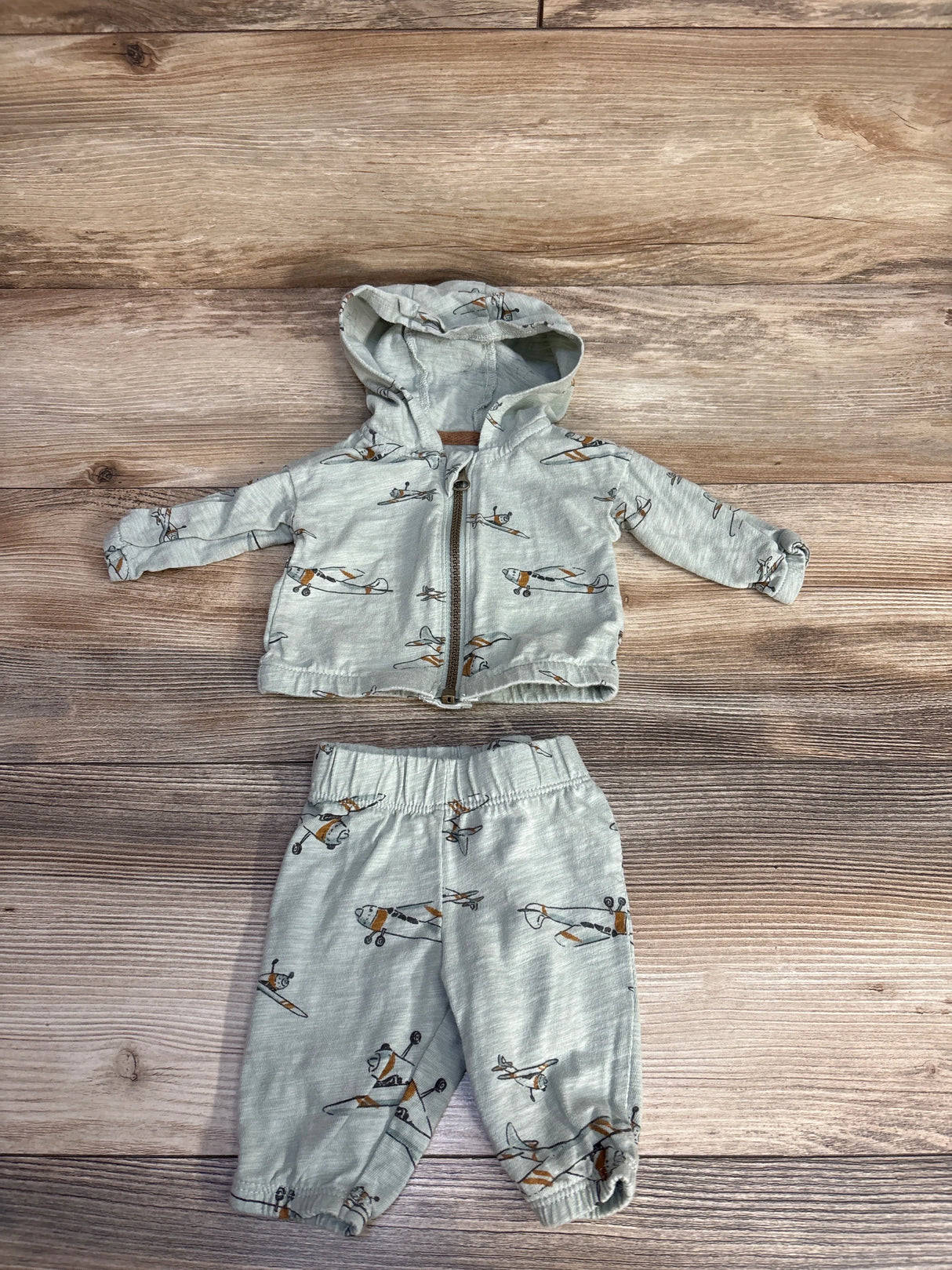 Carter's 2pc Airplane Print Full Zip Hoodie & Joggers Green sz Newborn