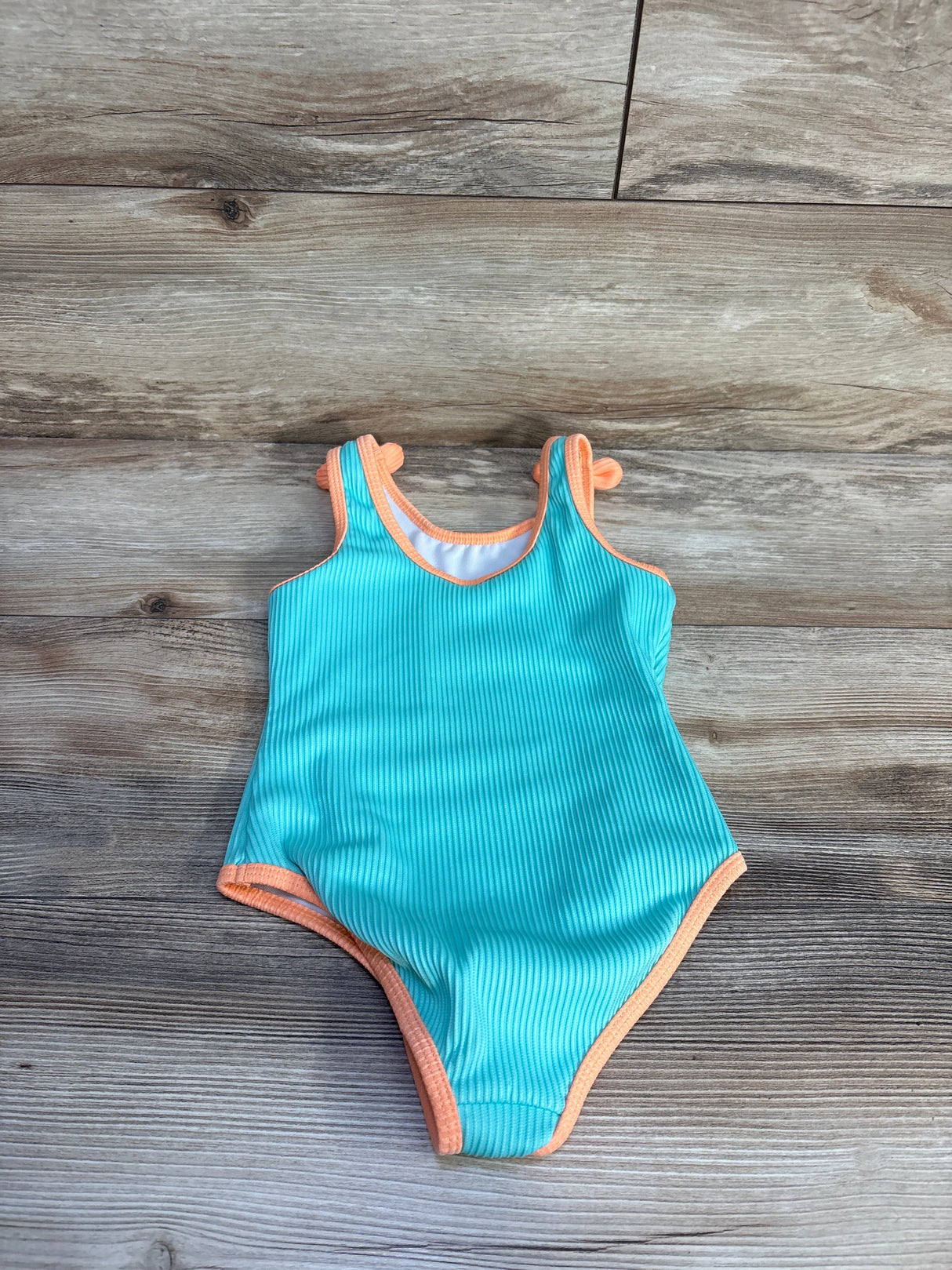 Cat & Jack Solid Ribbed Swimsuit With Bow Aqua sz 4T