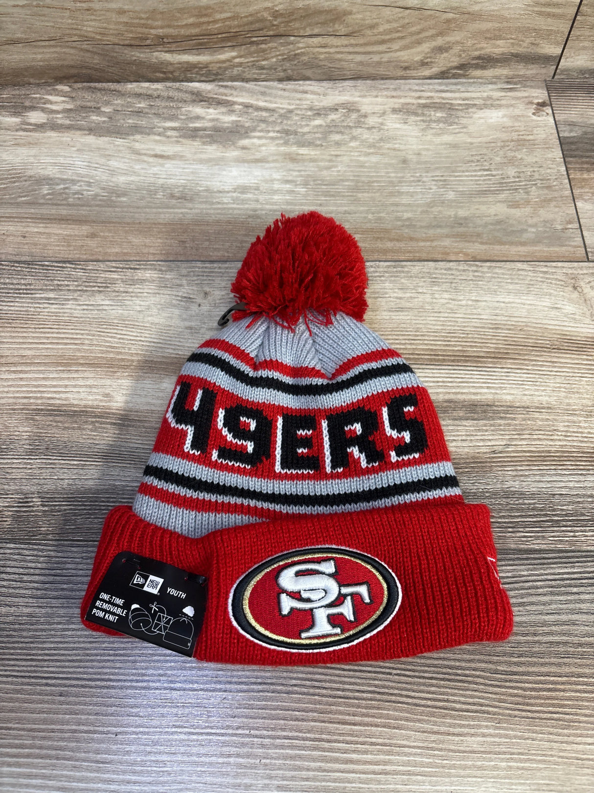 NEW NFL New Era 49ers Pom Knit Beanie Red sz Youth