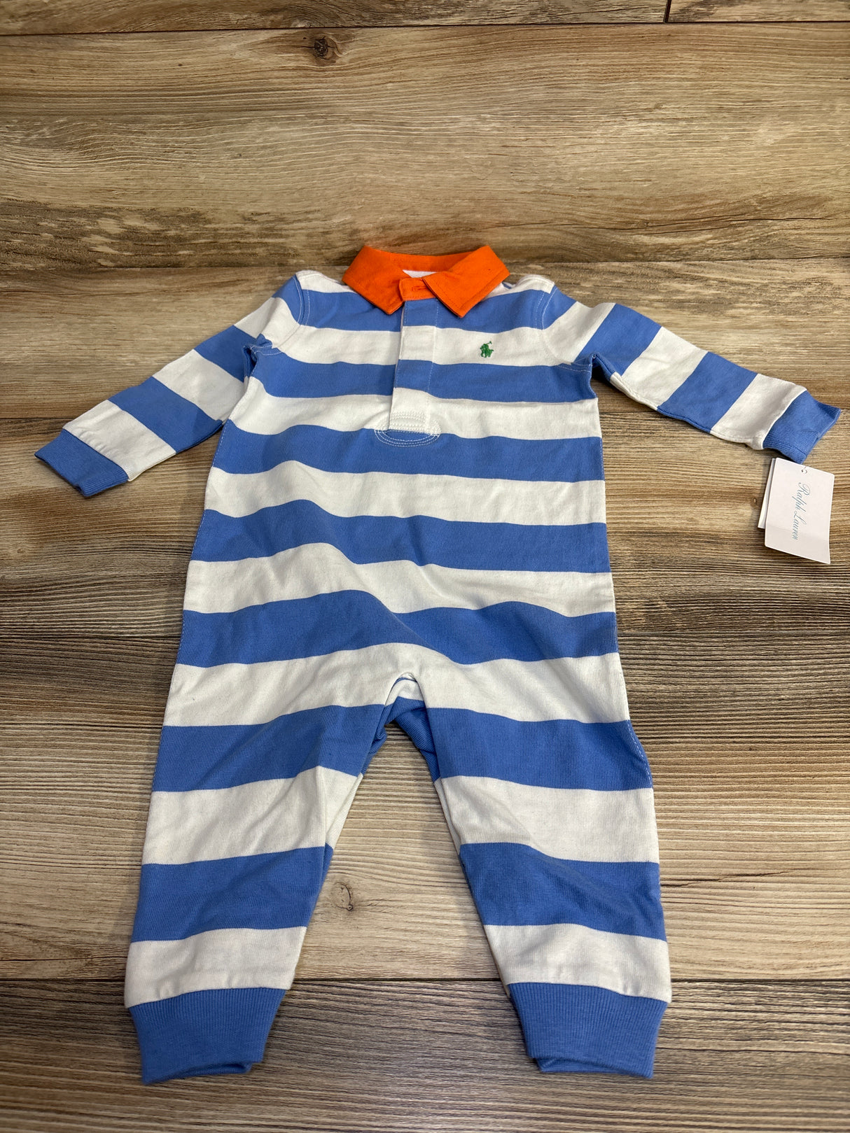 NEW Ralph Lauren Striped Cotton Rugby Coverall Blue sz 9m