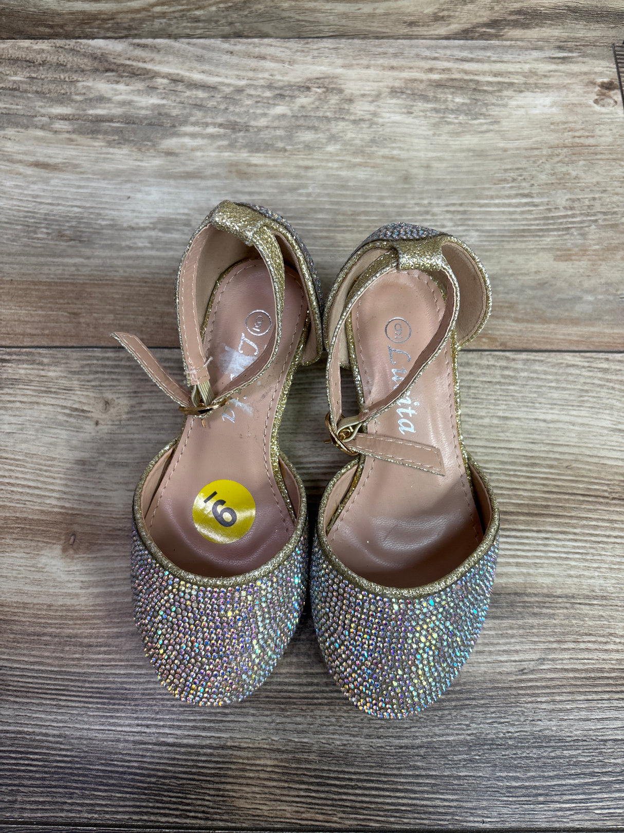 Lucita Rhinestone Ankle-Strap Wedge Heels sz 9c