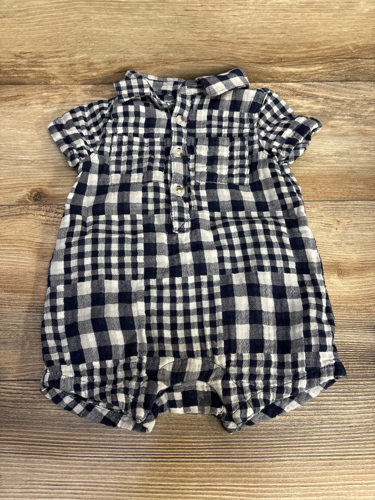 Old Navy Plaid Romper Navy sz 6-12m - Me n Mommy To Be