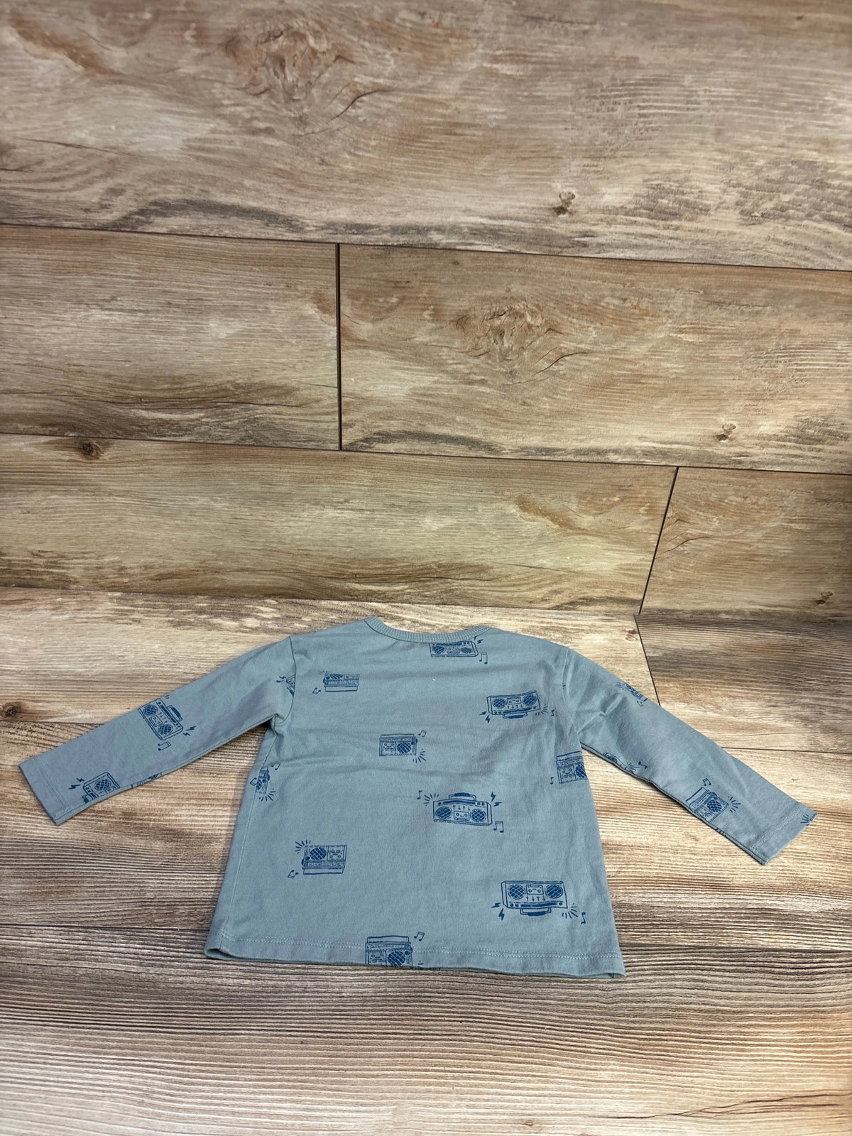 Blue Cat & Jack long sleeve shirt for toddlers featuring a boombox and music note pattern.