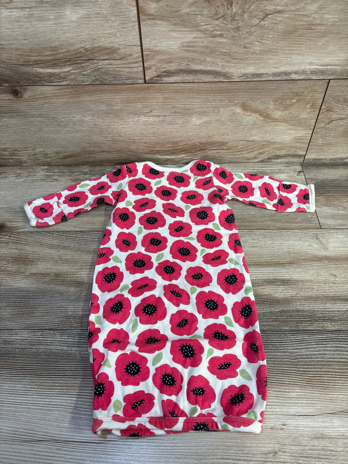 Front view of Touched By Nature floral sleep gown showcasing long sleeves and relaxed fit on a wood-look floor
