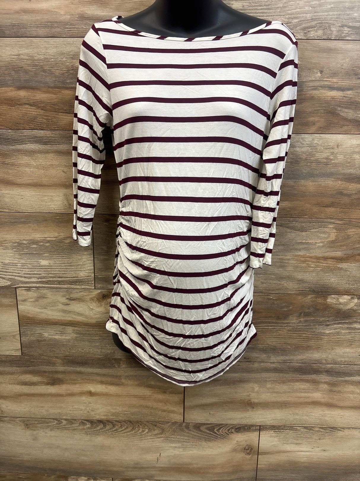 Loveappella Maternity Striped Half Sleeve Ruched Shirt White sz Medium