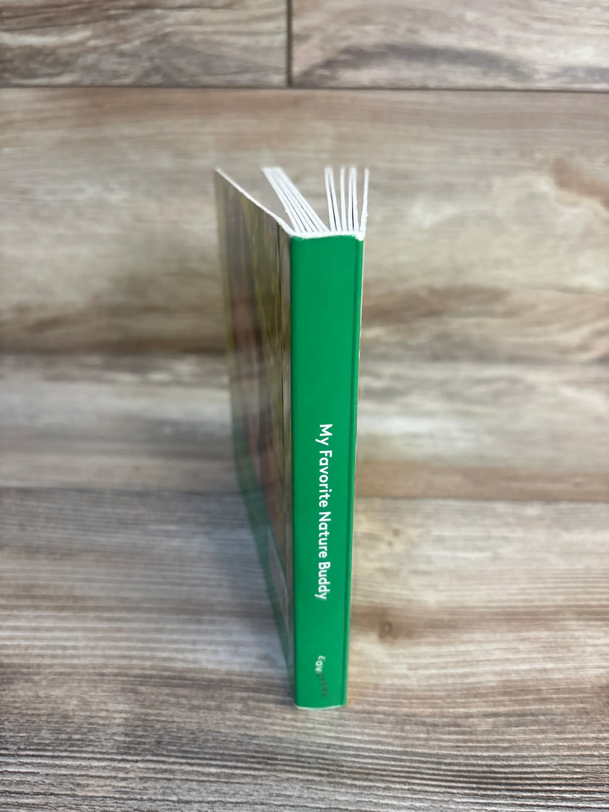 My Favorite Nature Buddy kids book with green spine on wood floor