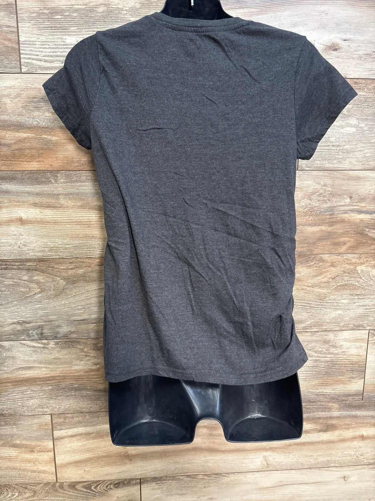 Front view of Crazy Dog Maternity Lil’ Pumpkin Shirt in grey, showcasing short sleeves and crew neck on a black mannequin