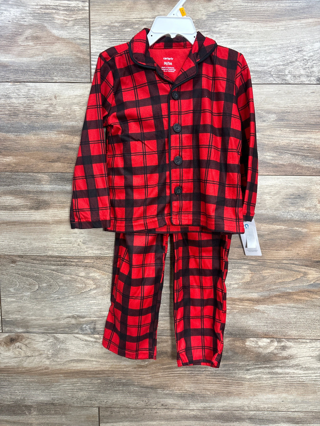 NEW Carter's 2pc Buffalo Plaid Coat Style Pajama Set Red sz 3T