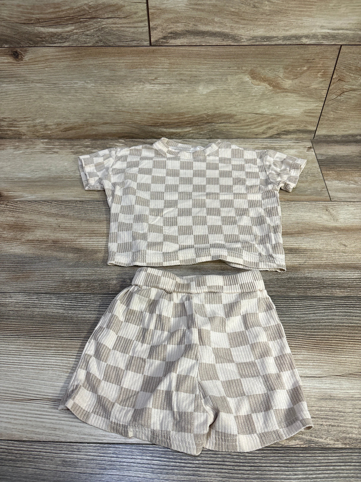 Checkered 2pc Shirt & Shorts Set Tan sz 12-18m