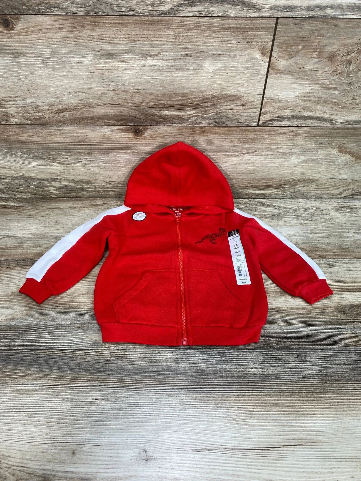 NEW Okie Dokie T-Rex Fleece Full Zip Red Hoodie sz 18M - Me n Mommy To Be