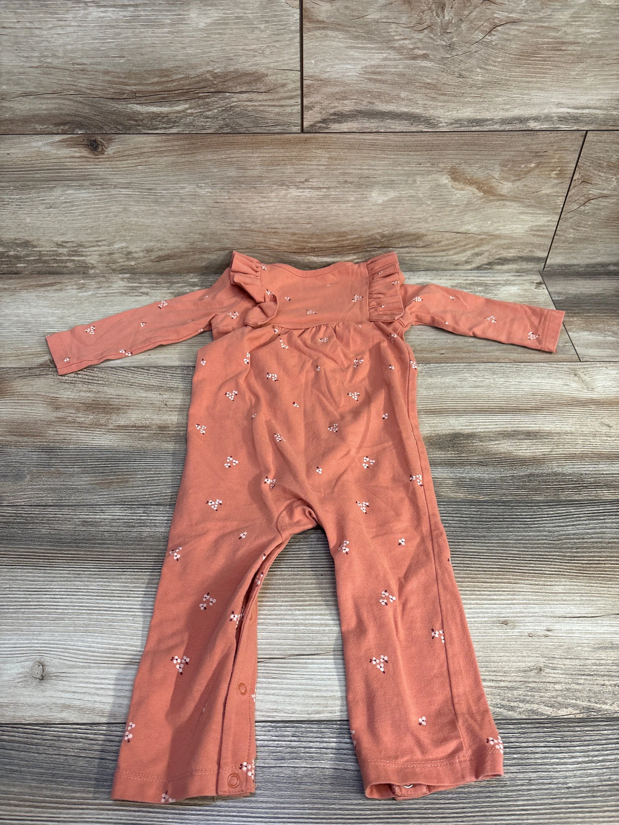Cat & Jack Floral Ruffled Coverall Peach sz 12m