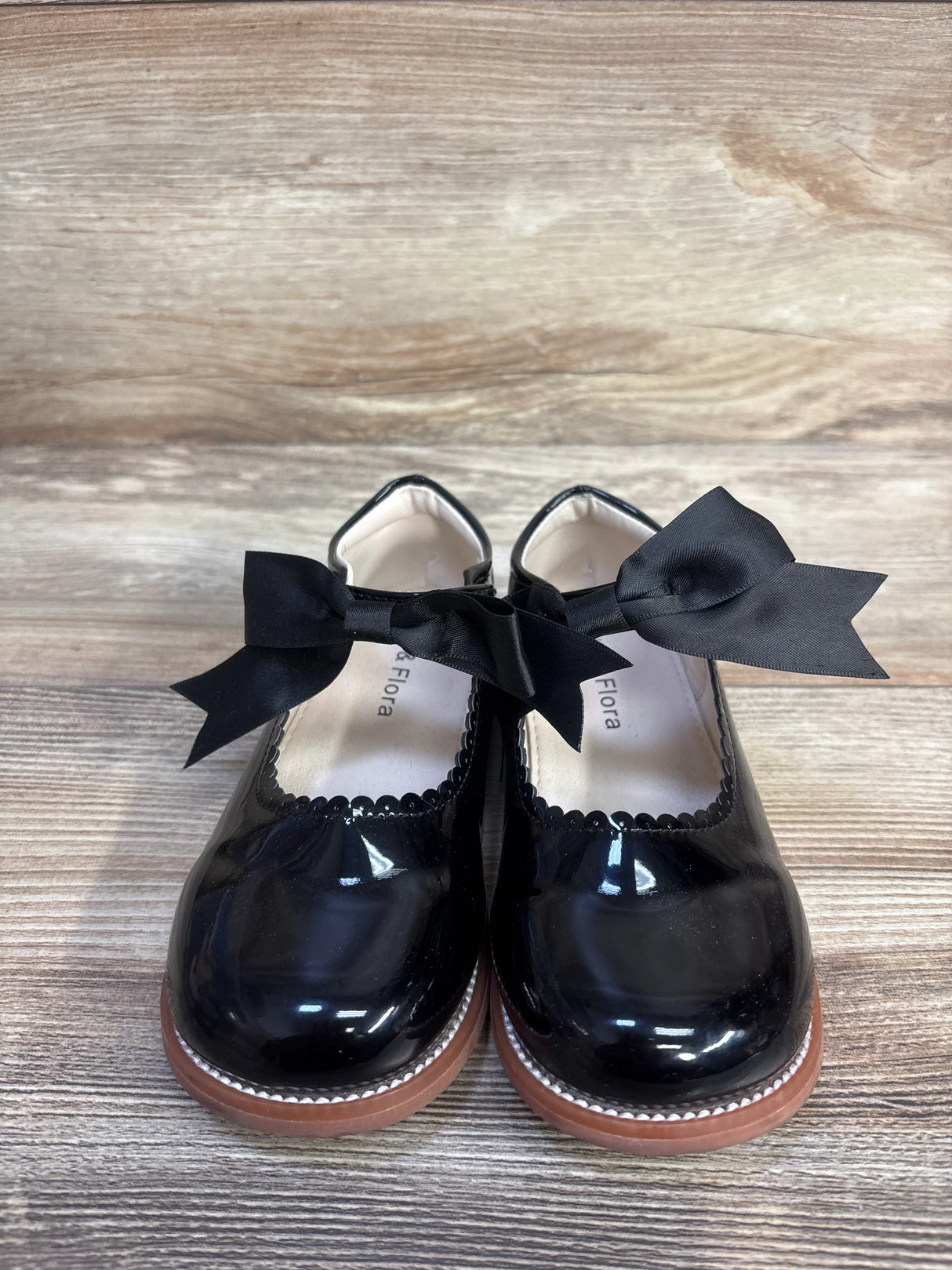 Felix & Flora Patent Leather Bow Mary Jane Flats Black sz 11c