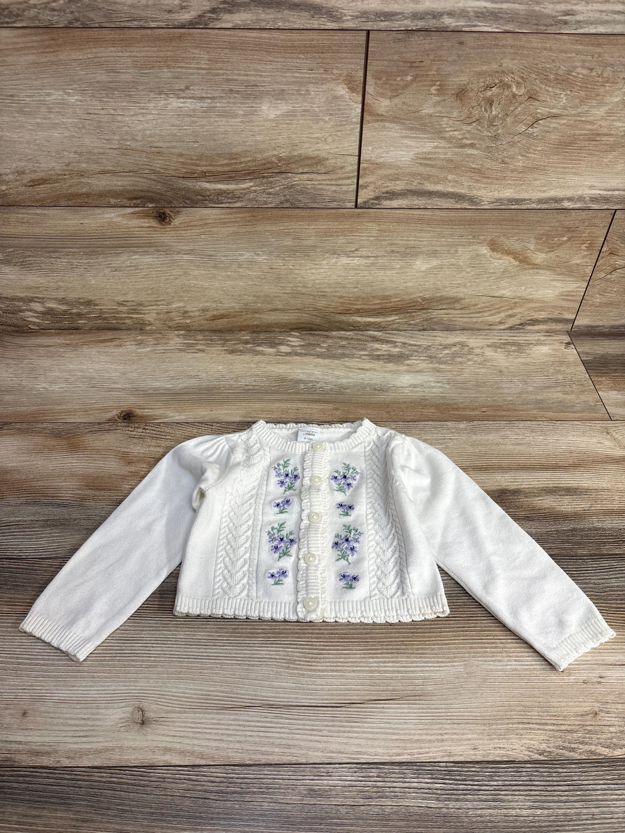 Gymboree Floral Cable Knit Sweater Cardigan White sz 9-12m