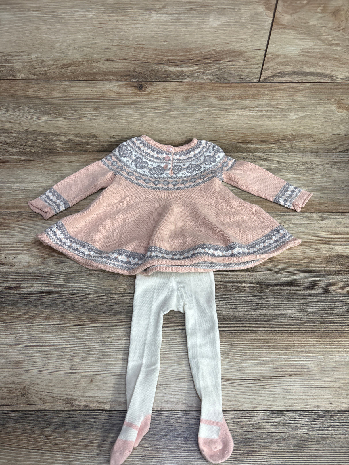 Max Studio 2pc Heart Chunky Knit Dress & Footed Tights Pink sz 6-9m