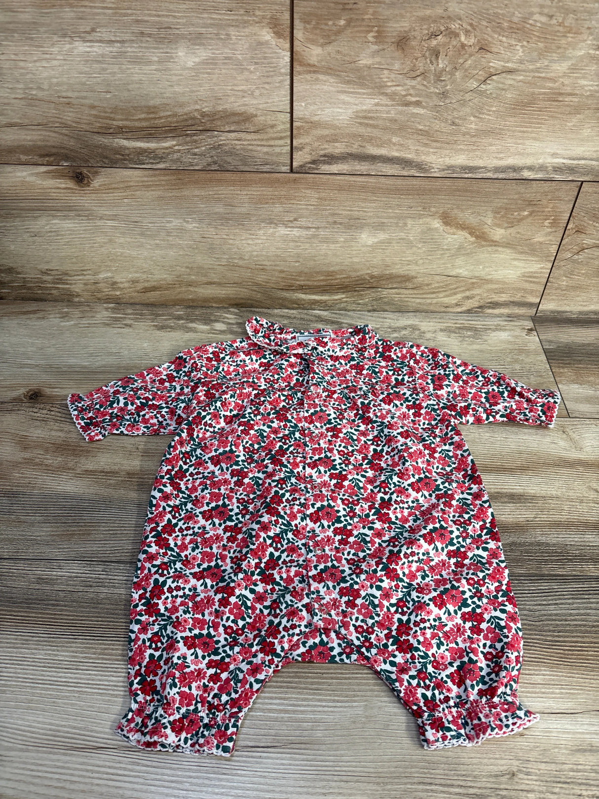 Petite Plume Twill Floral Romper Red sz 0/3m