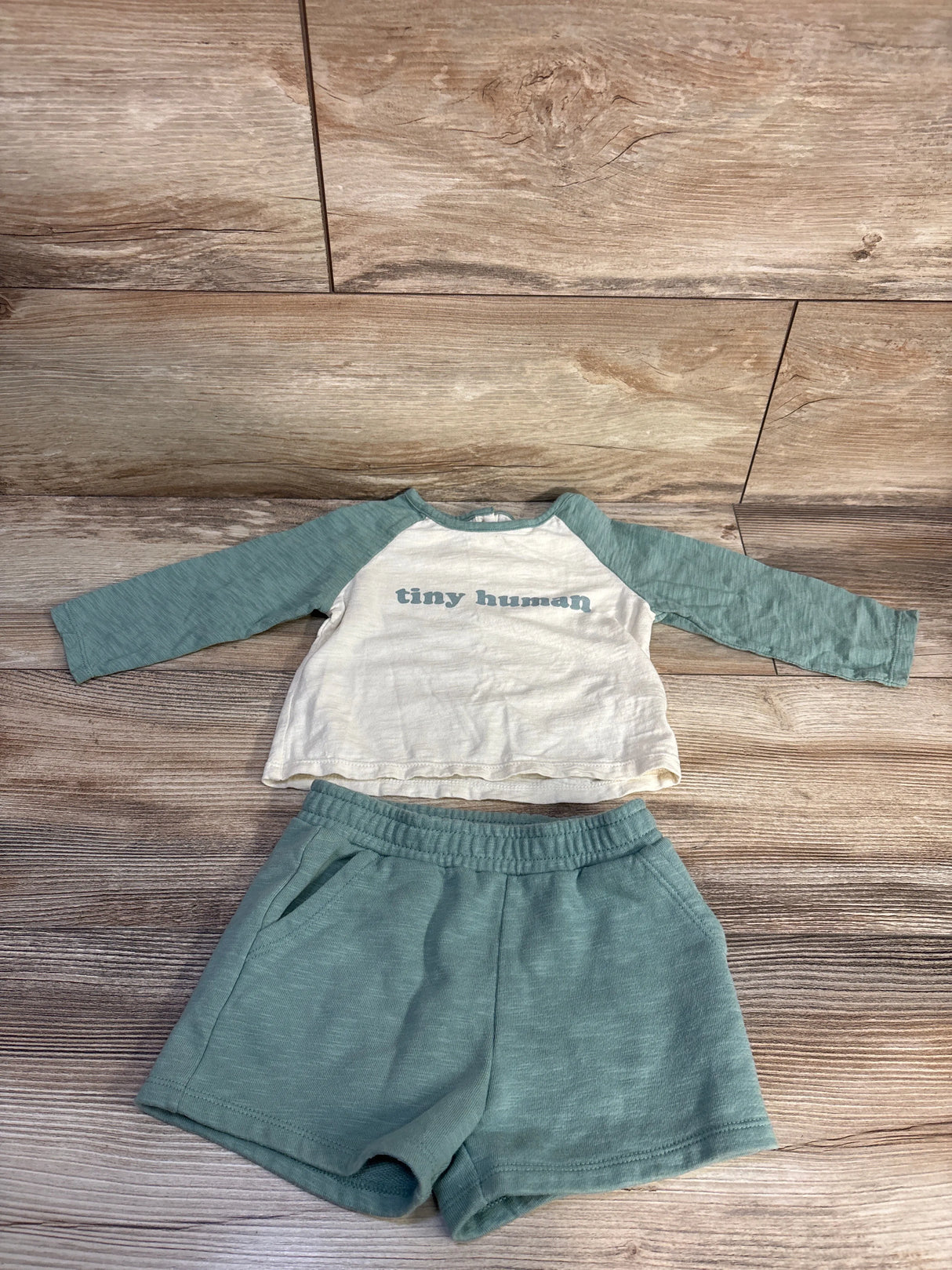 Cloud Island 2pc Tiny Human Shirt & Shorts Set Green sz 12m