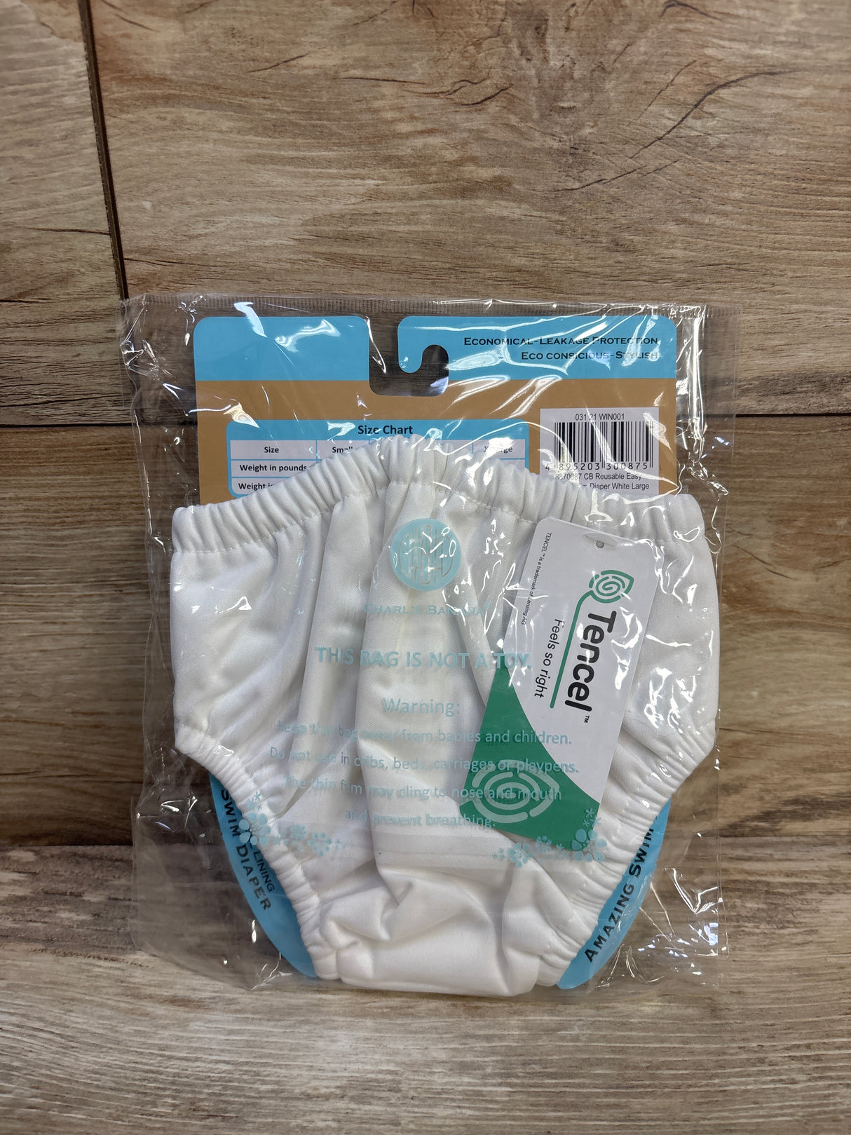 NEW Charlie Banana Reusable Easy Snap Swim Diaper White sz Large (18-36m)