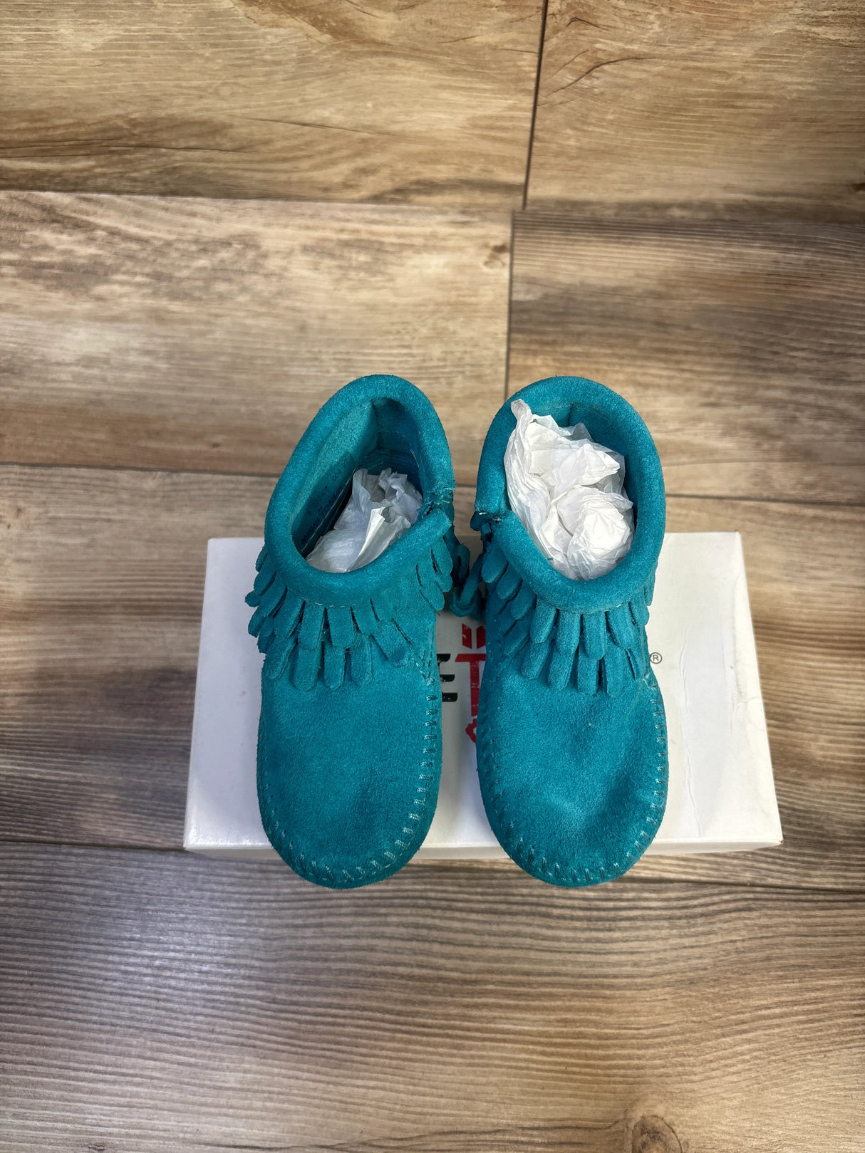 NEW MinneTonka Double Fringe Side Zip Booties Turquoise sz 5c