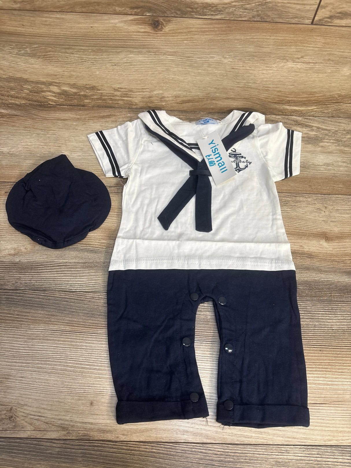 NEW Yismall 2pc Sailor Romper & Hat Set White/Navy sz 18-24m